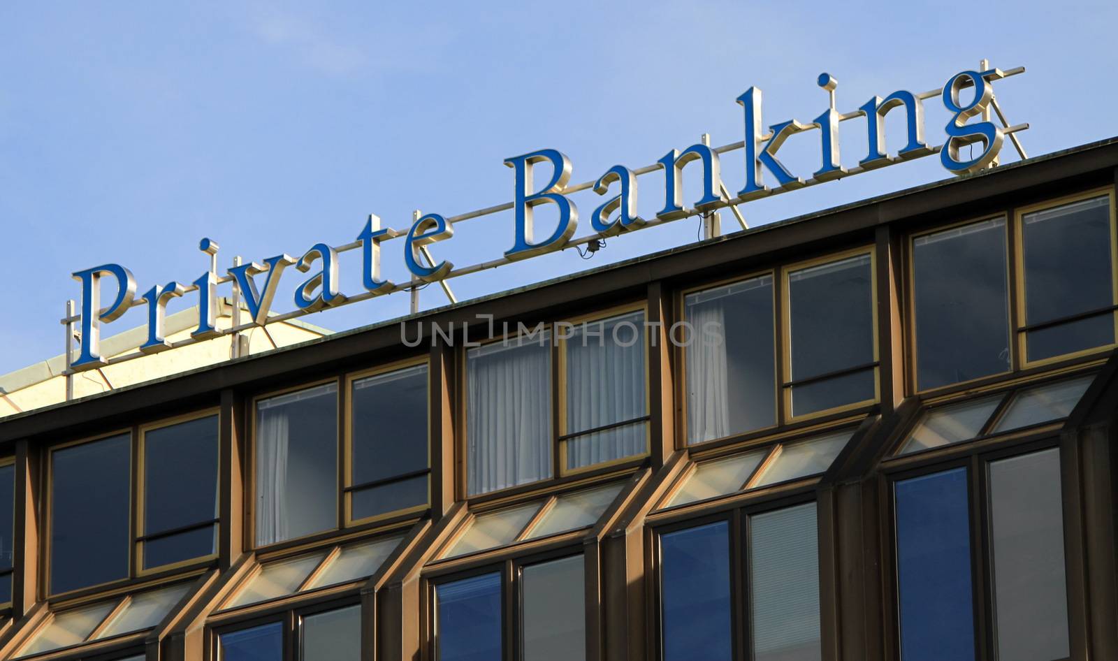 Private banking on top of building, Geneva, Switzerland