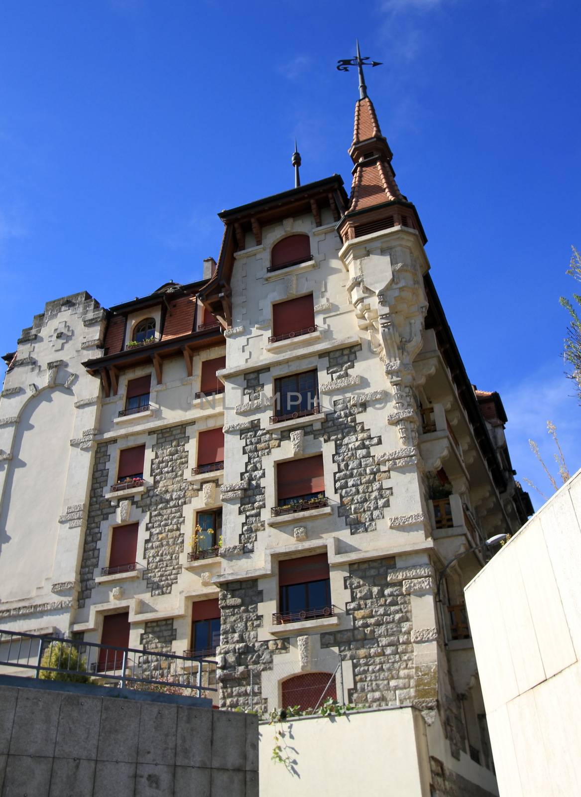 Close up on old building in Geneva, Switzerland