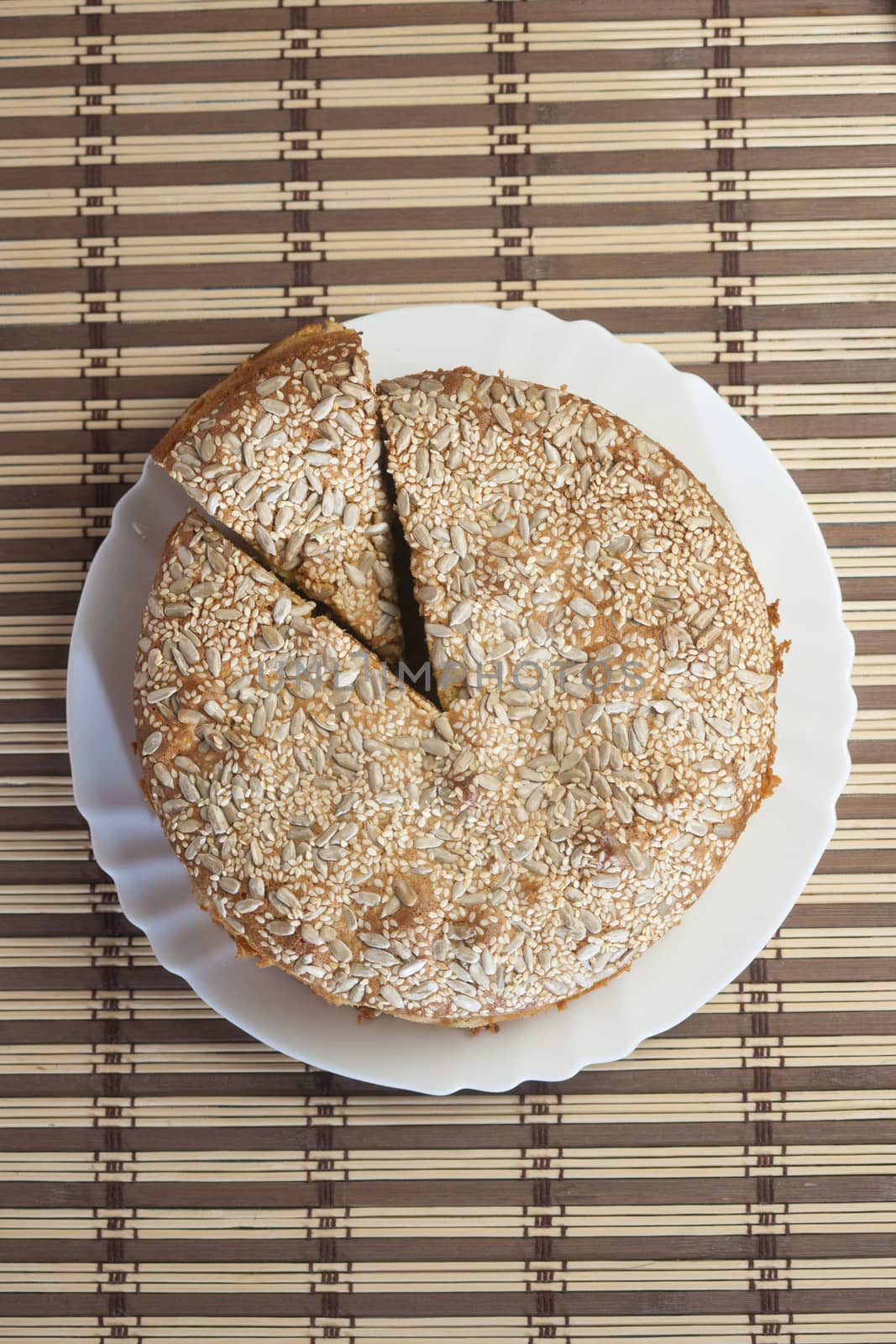 Apricot pie on plate. High resolution