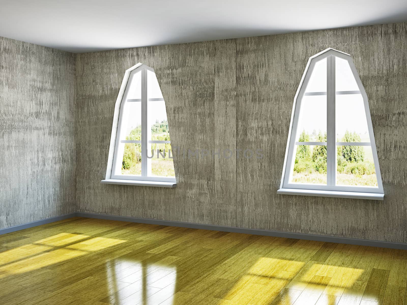The empty room with old wall and a windows