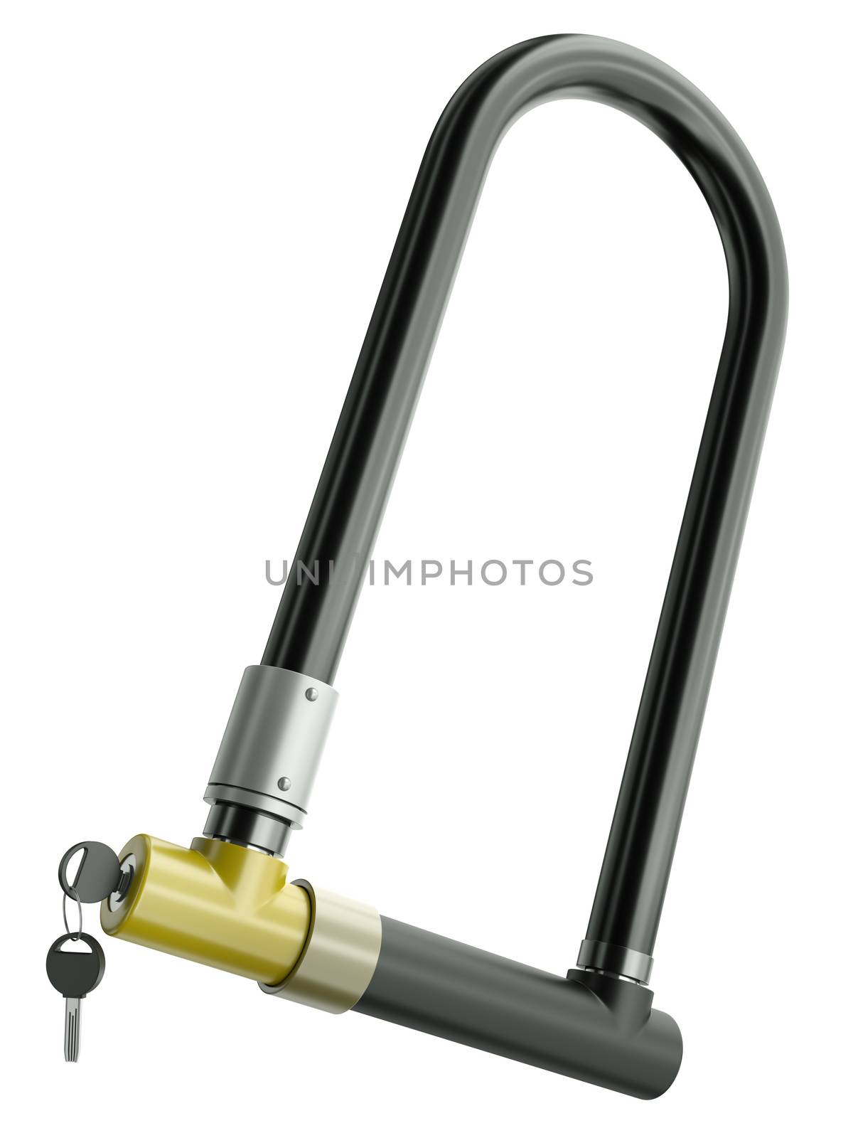 Bicycle lock, also called U-lock or D-lock, isolated on a white bakcground. 3D render.
