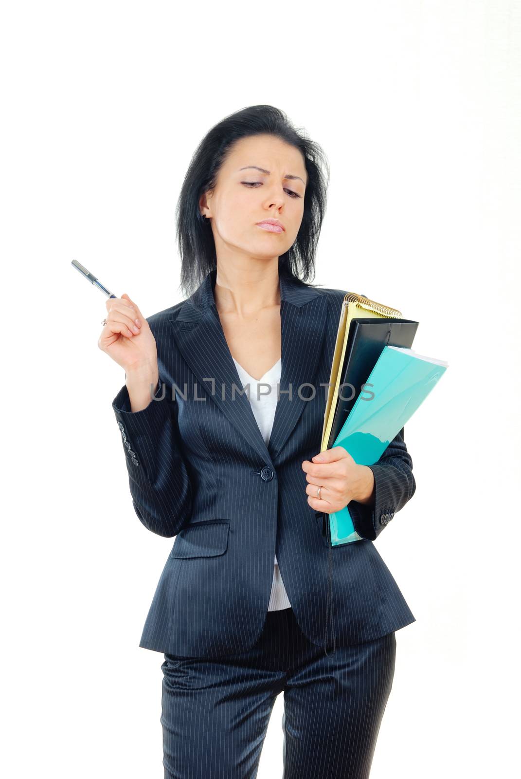 Elegant businesswoman with pen and business portfolio