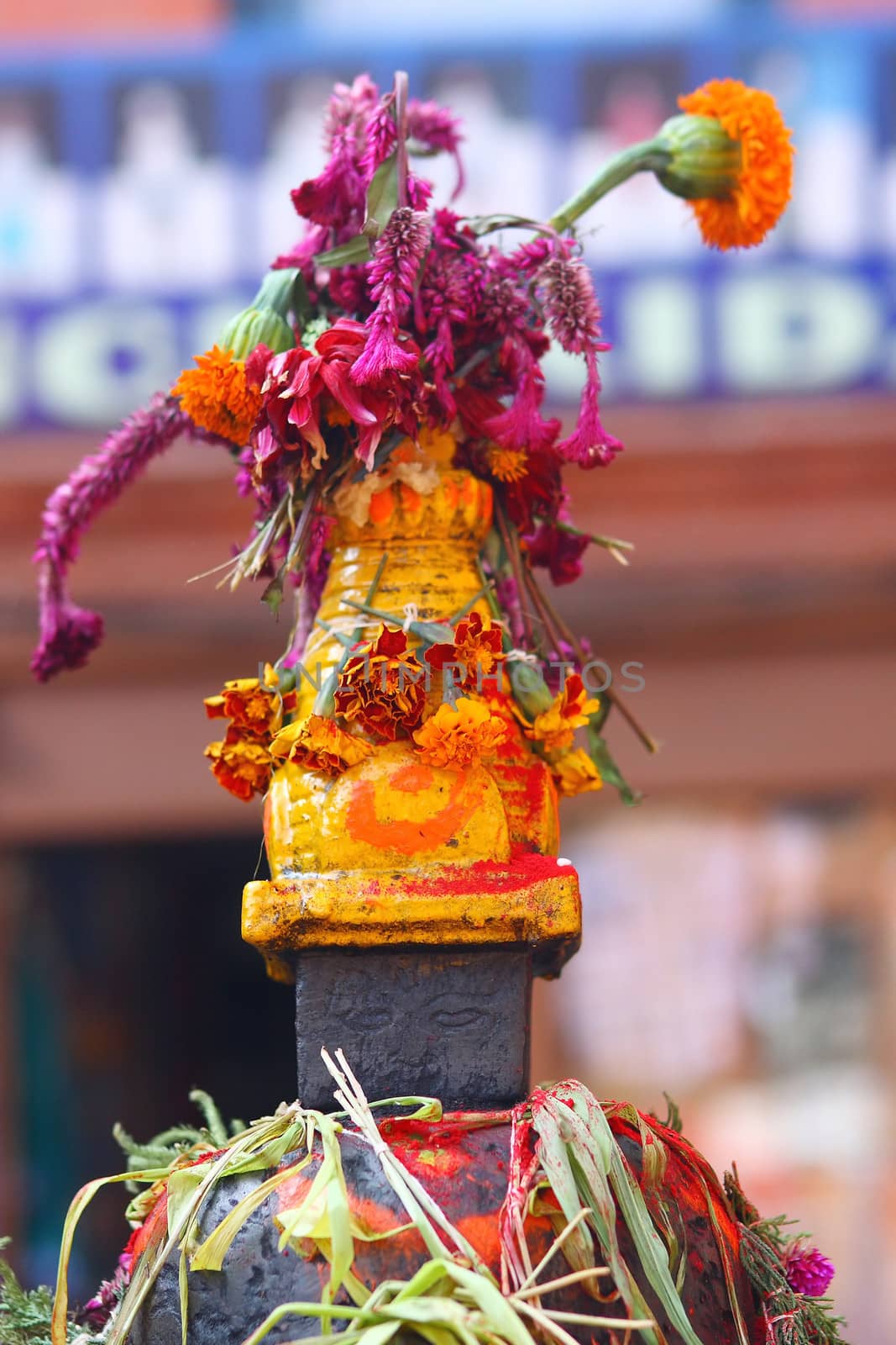 Flowers on the Buddhist stupa in Nepal by cococinema