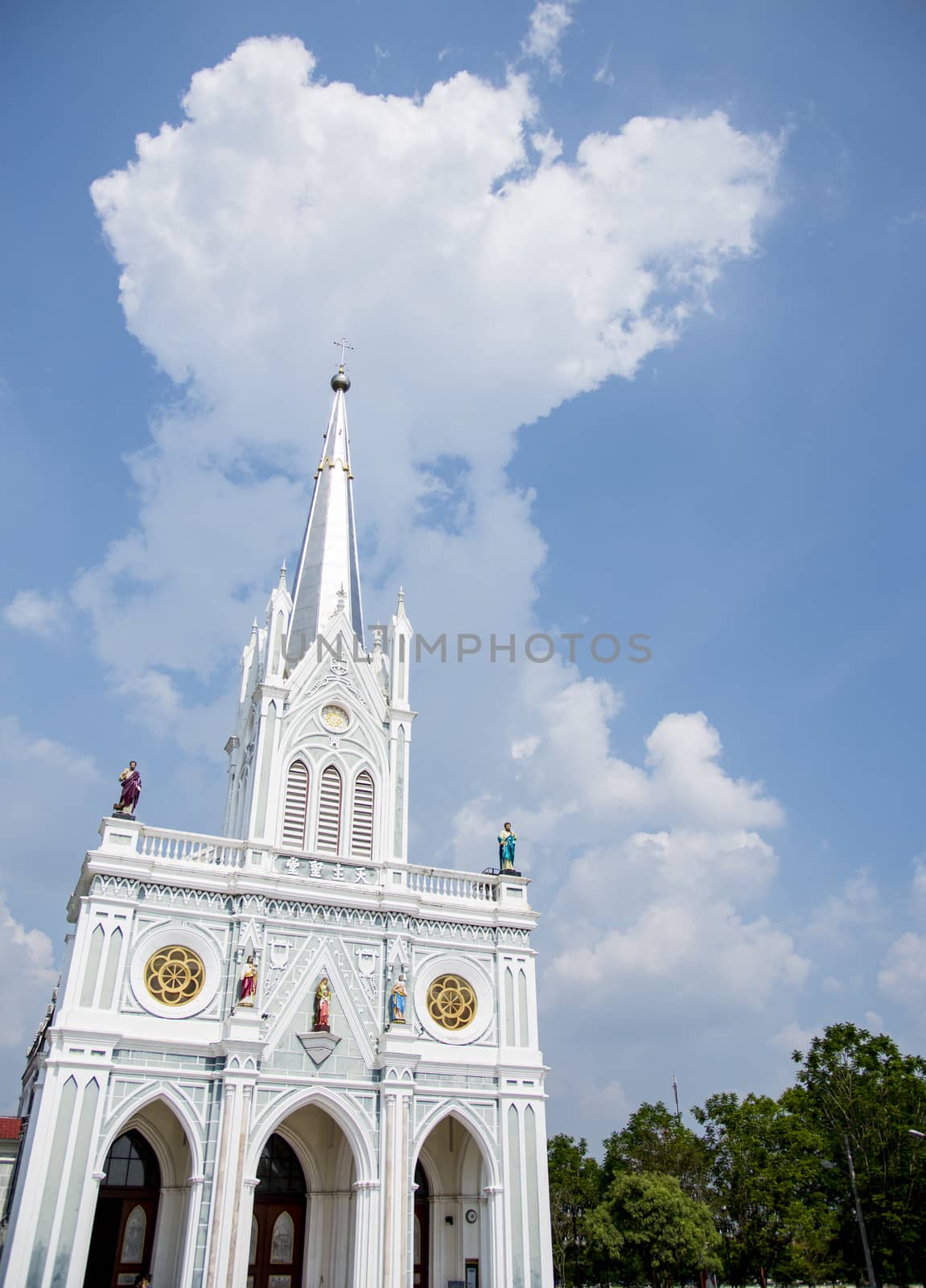 White cathelic church in Samutsongkram Thailand by gjeerawut