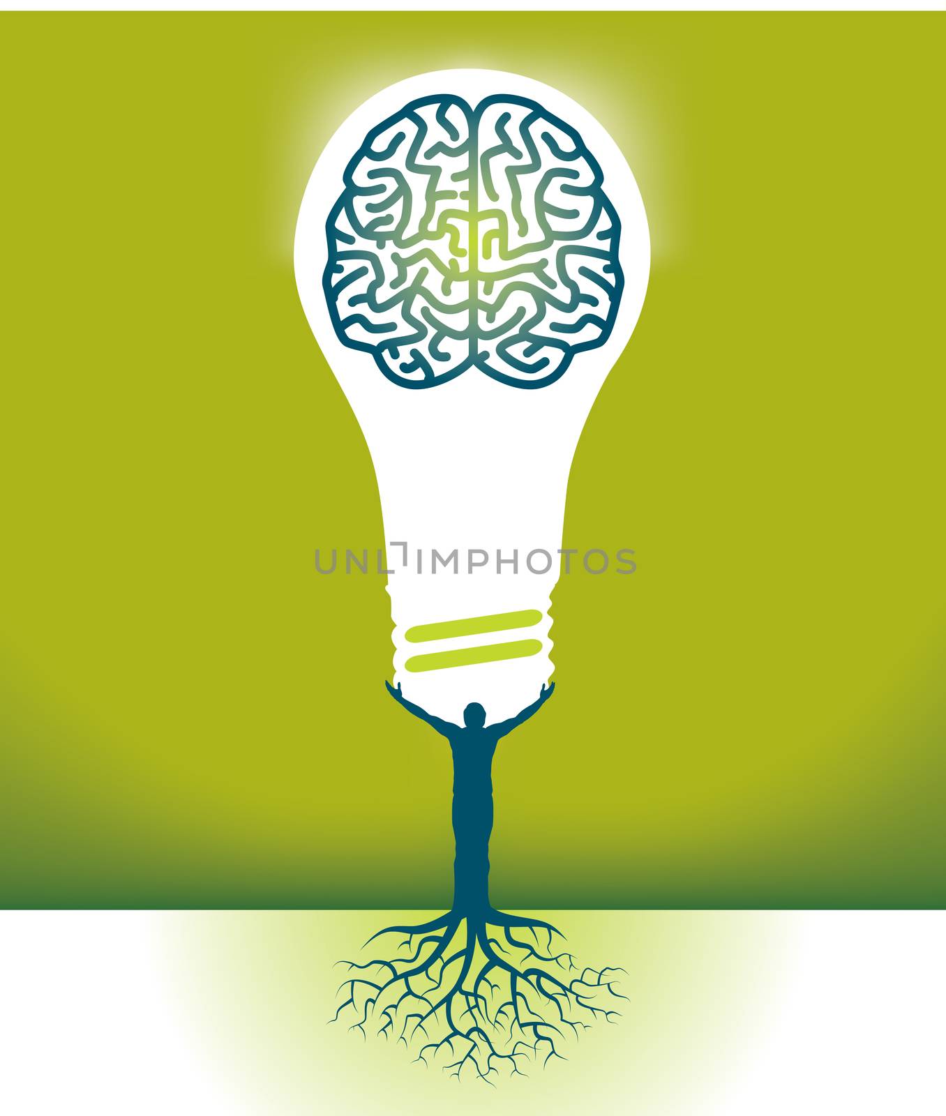 Abstract Vector Man-Brain-Bulb Background for Print or Web