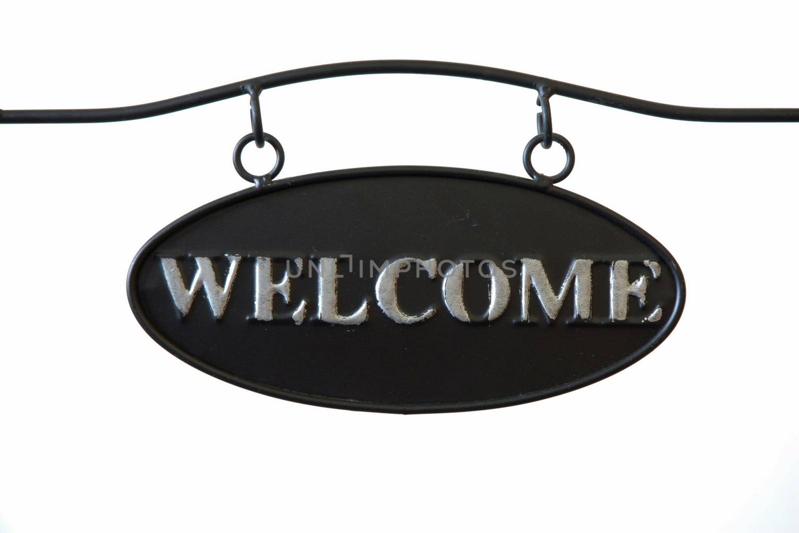 Black steel plate with word welcome