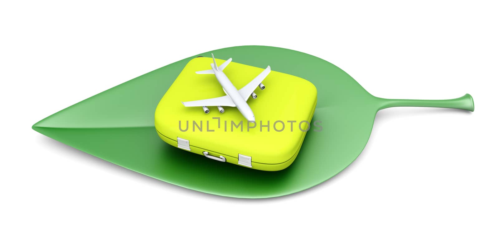 Sustainable air travelling. 3D rendered Illustration. Isolated on white.