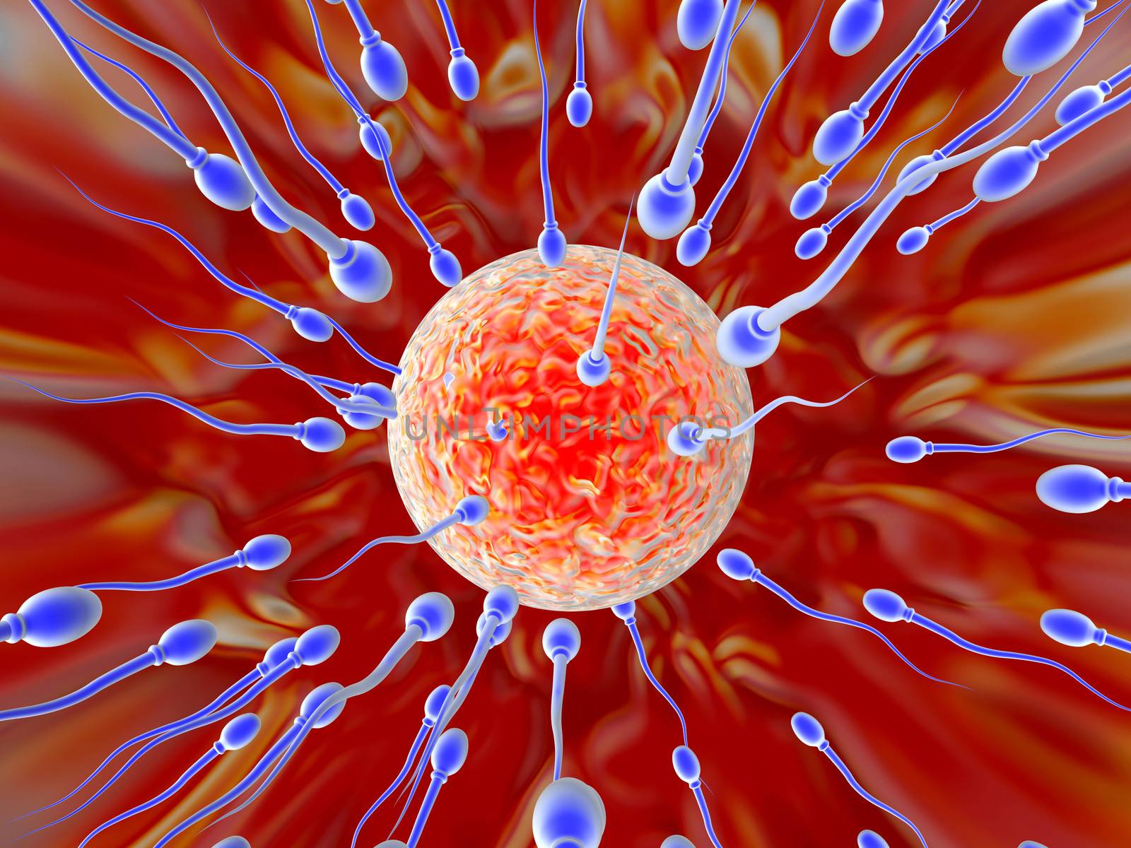 Sperm Cells on their way to the egg. High resolution 3D render. 
