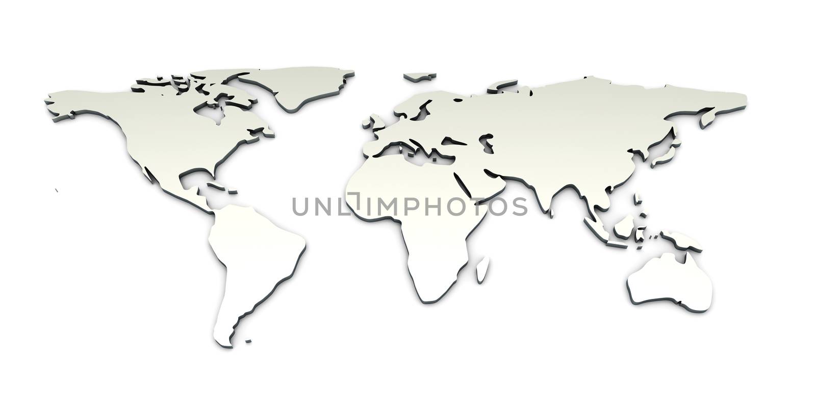 3D rendered Illustration. A metallic World map.