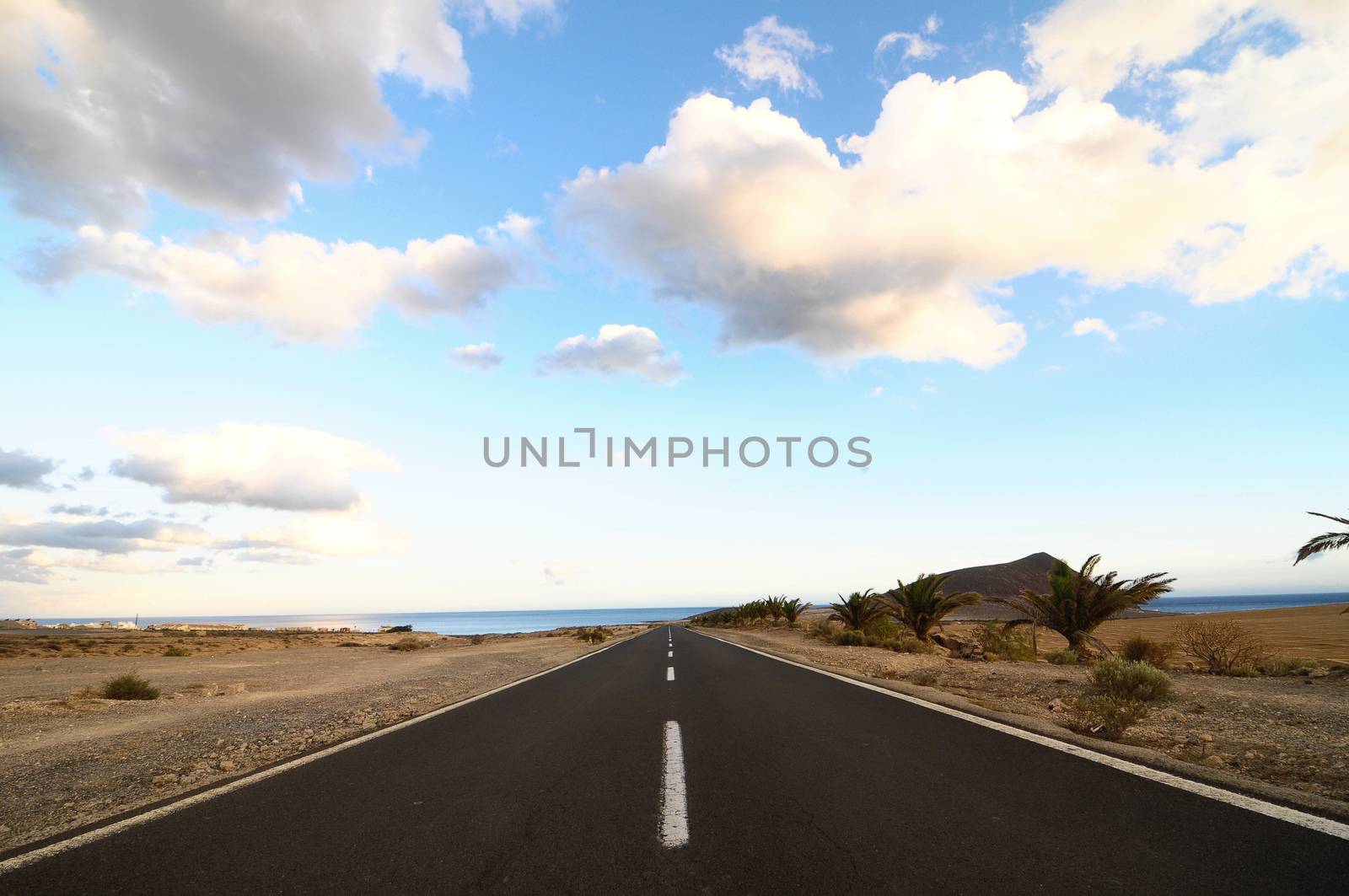 Lonely Road in the Desert in Tenerife Canary Islands