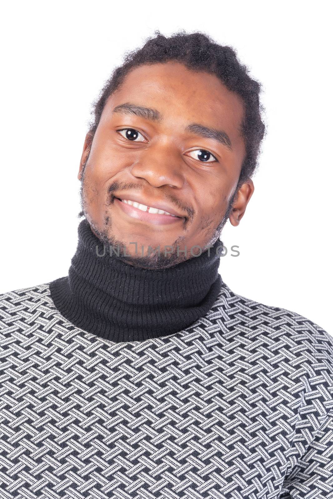 Portrait of a smiling handsome African-American on a white background
