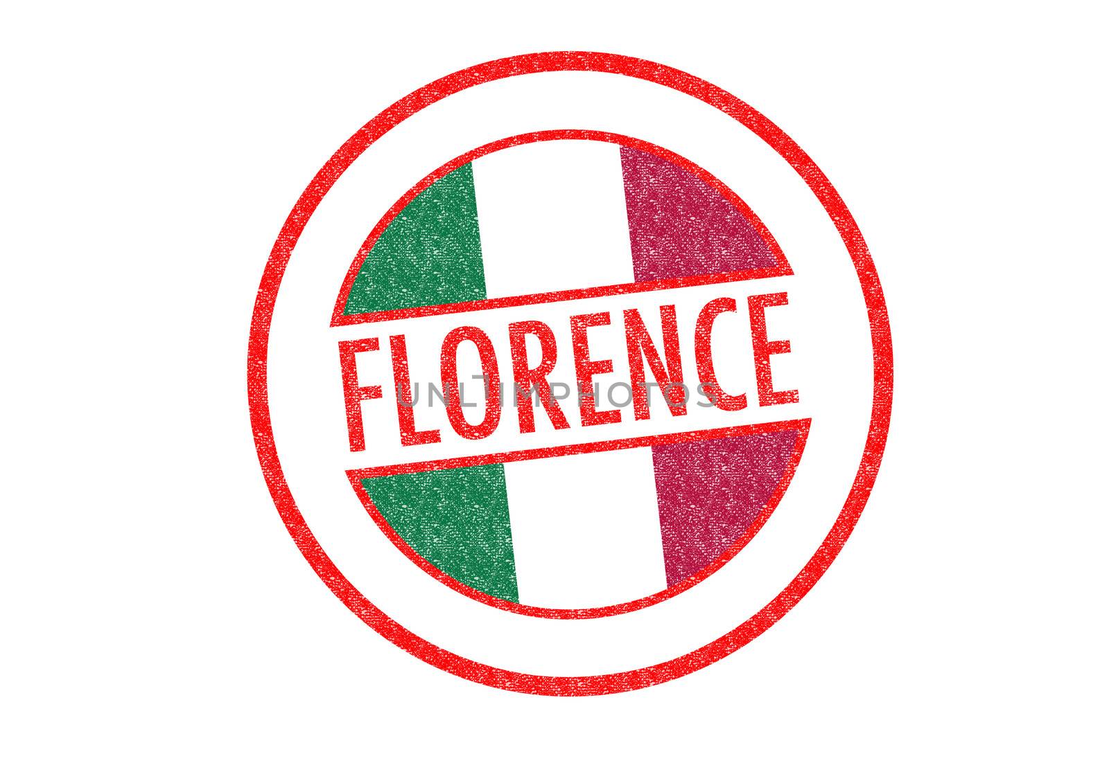 Passport-style FLORENCE rubber stamp over a white background.