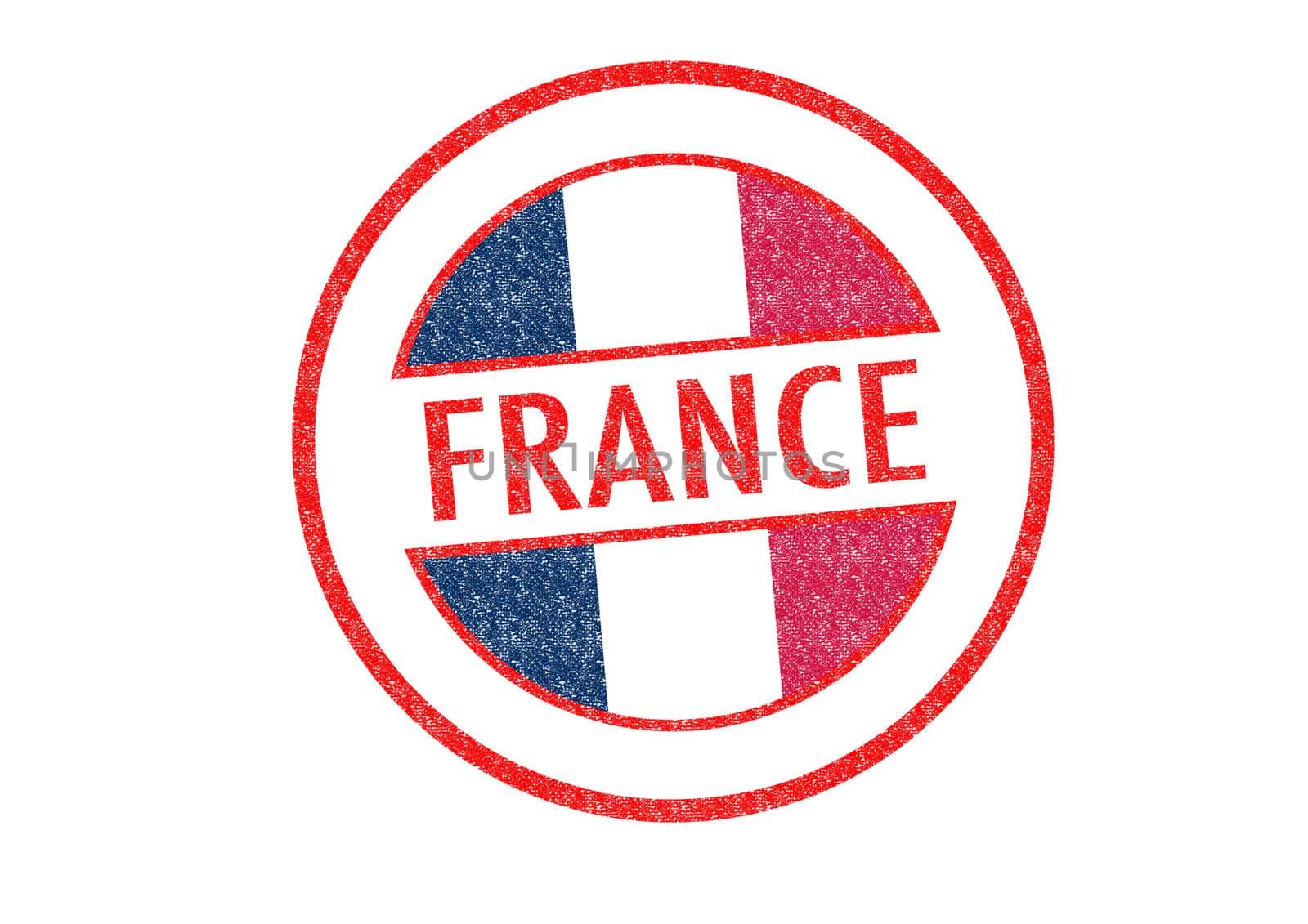 Passport-style FRANCE rubber stamp over a white background.