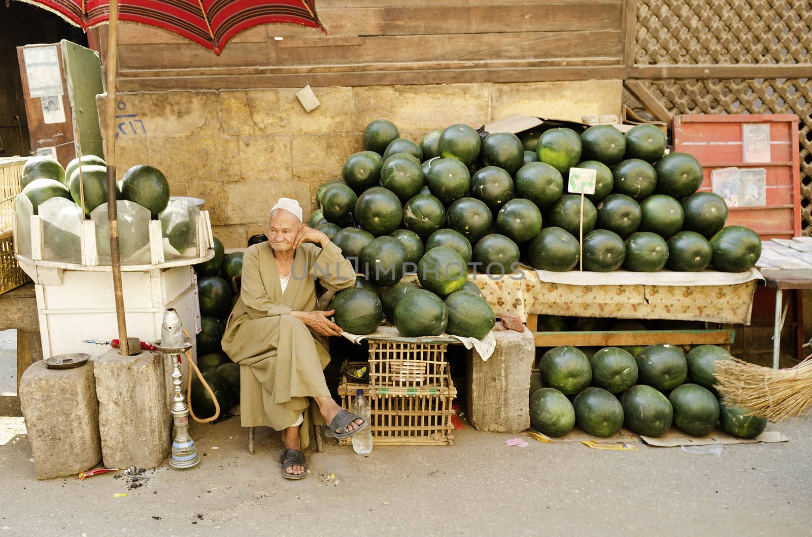 watermelon stall in cairo egypt by jackmalipan