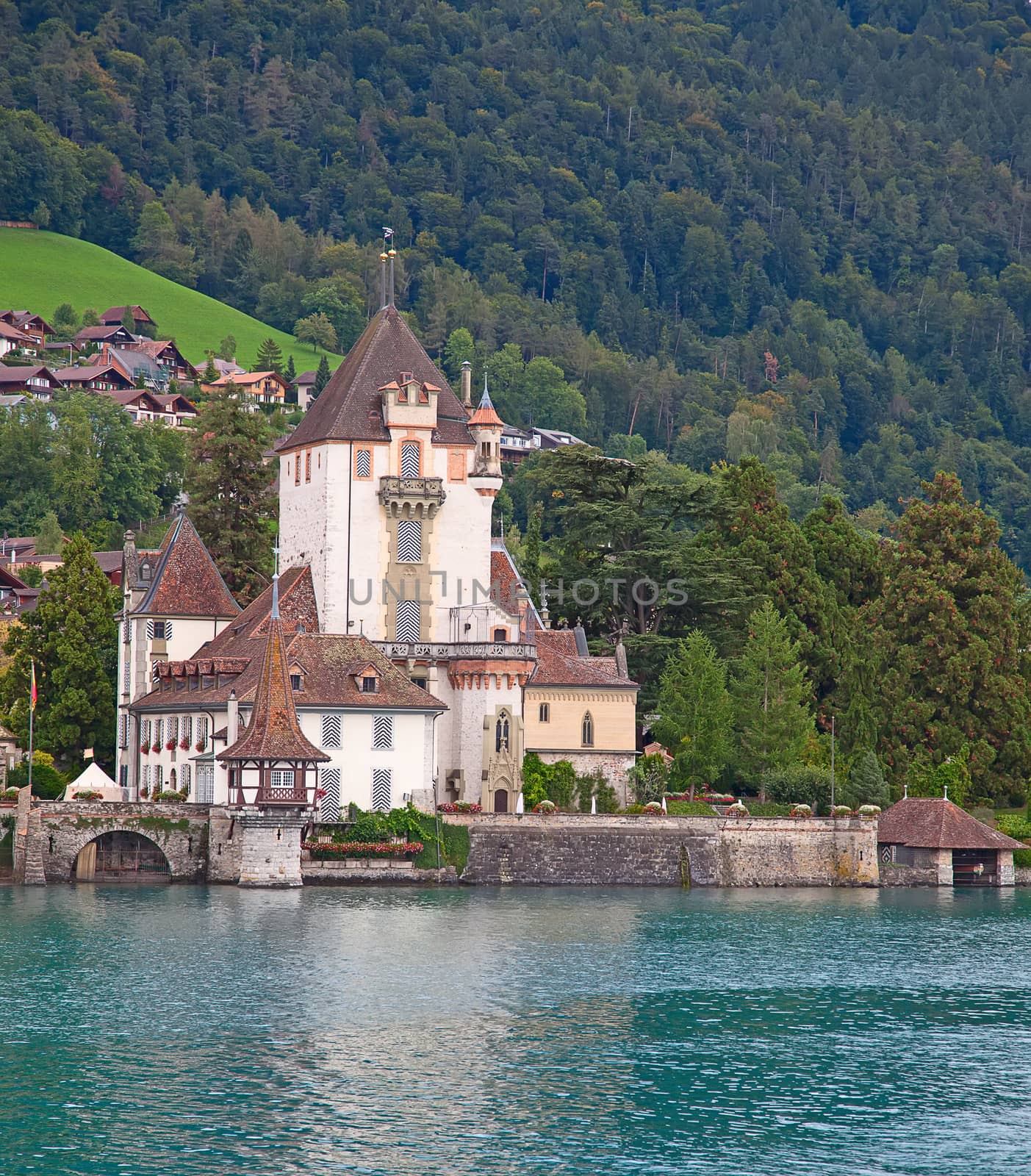 Oberhofen castle on lake Thun (Jungfrau region, canton Bern, Switzerland)