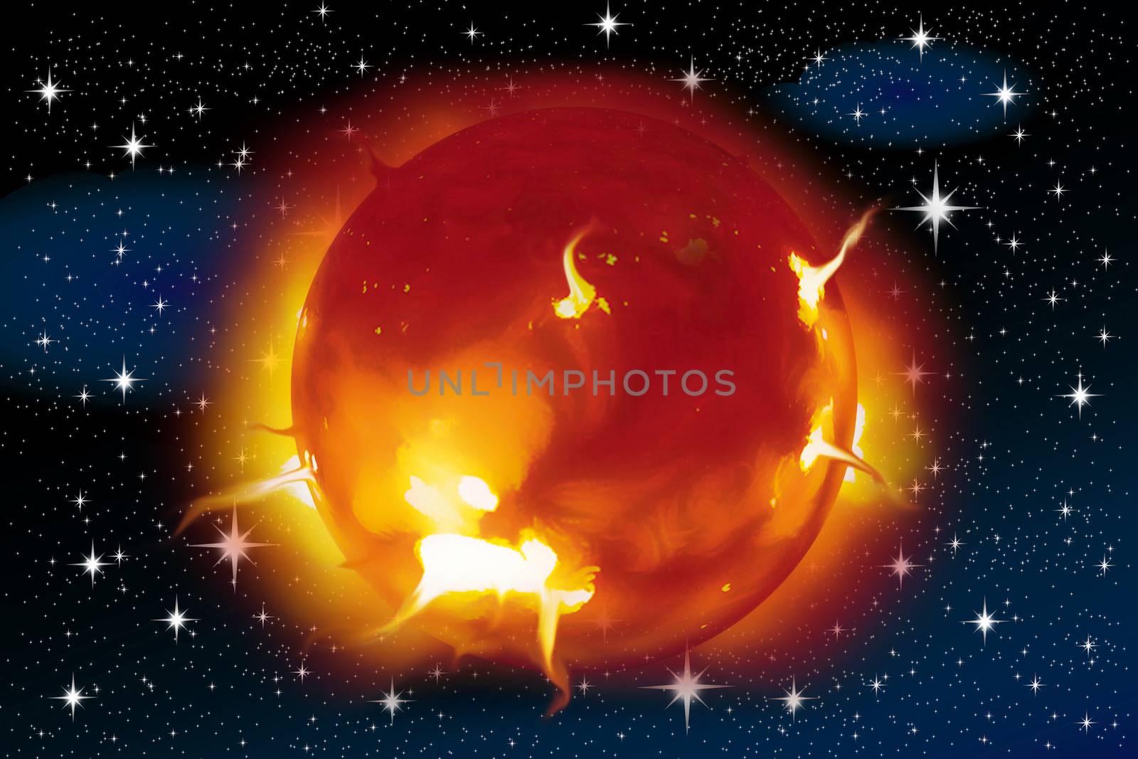 solar flares of the sun on the background of stars for air space