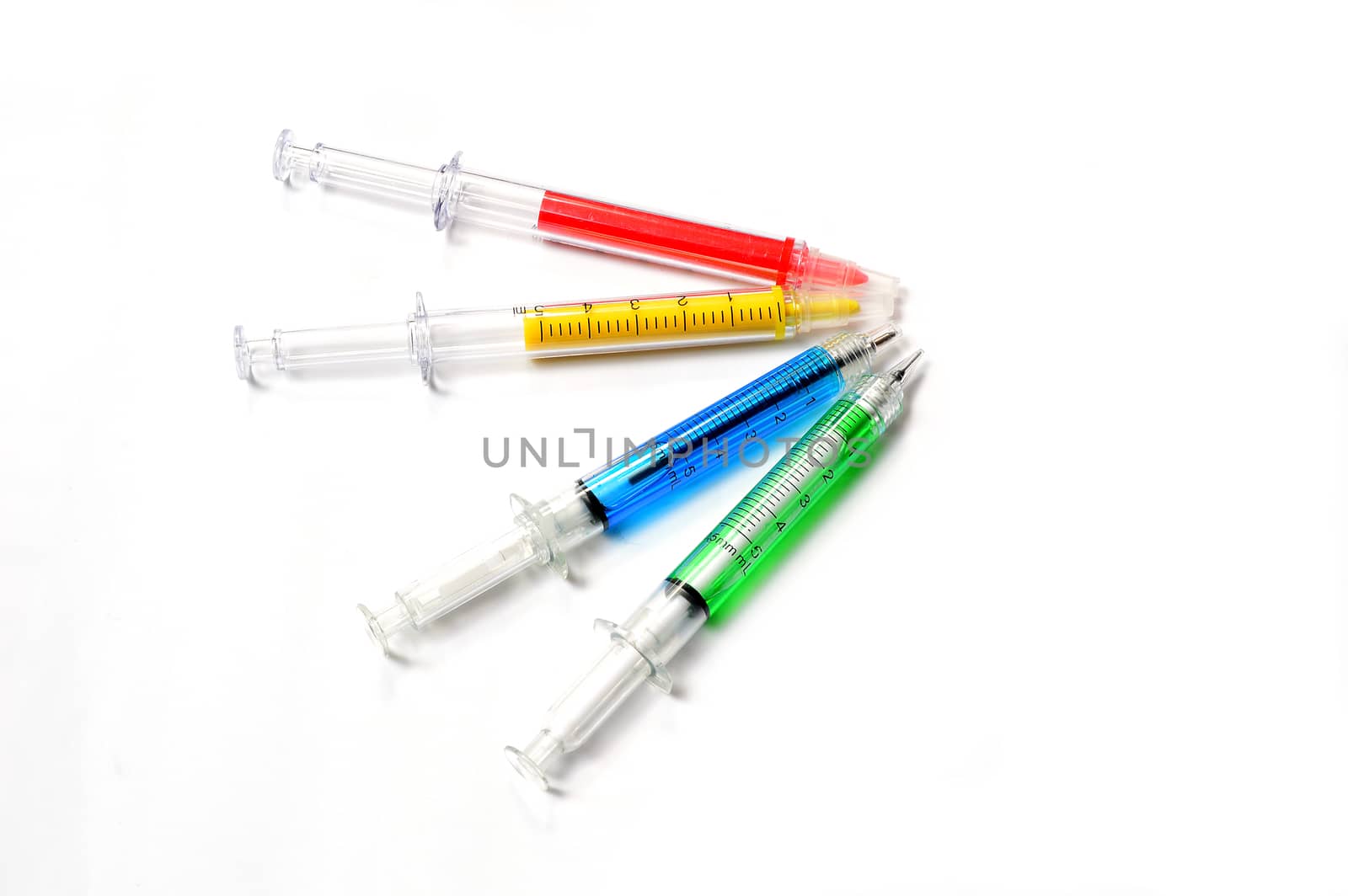 Medical syringes on a white background