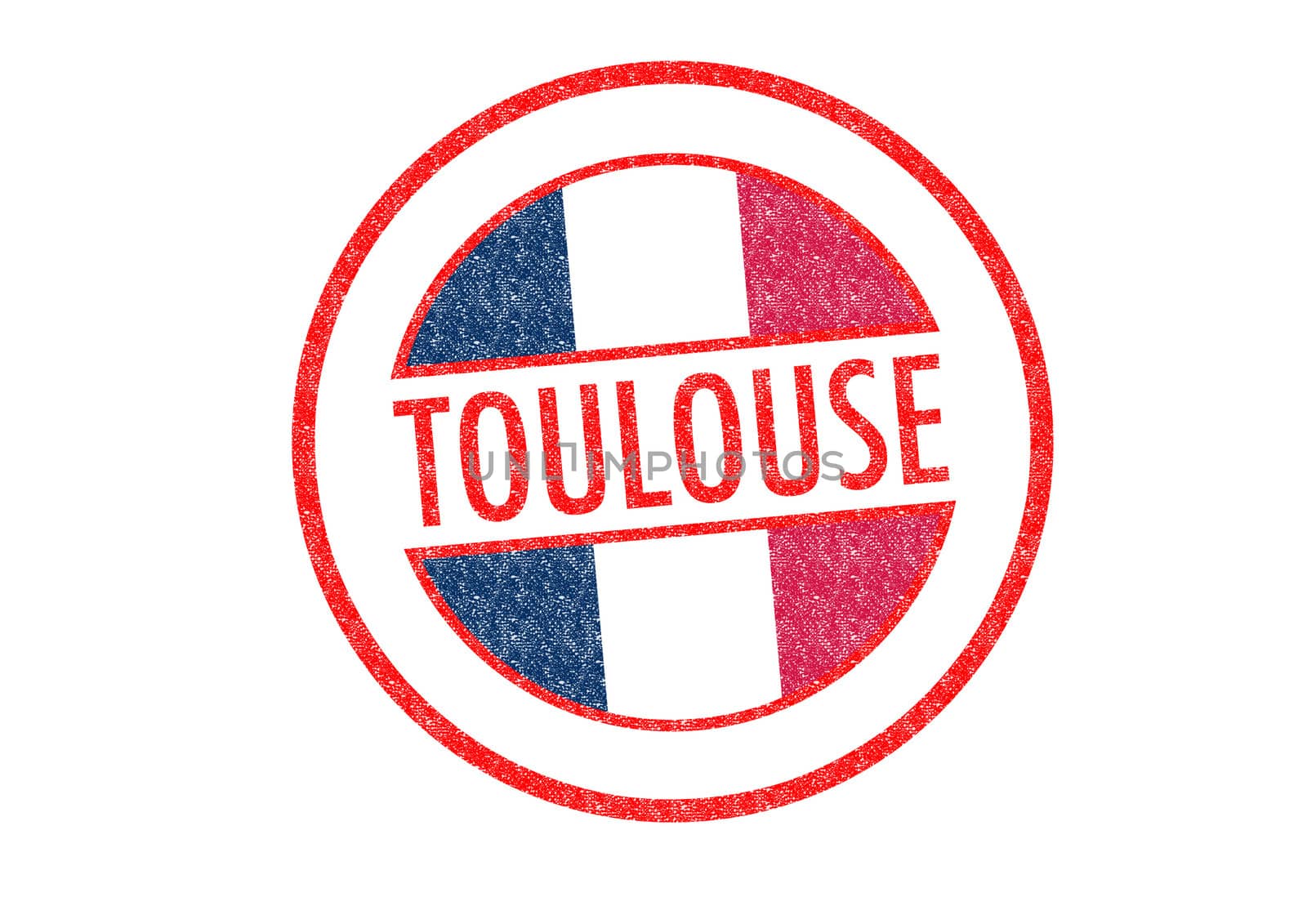 Passport-style TOULOUSE rubber stamp over a white background.