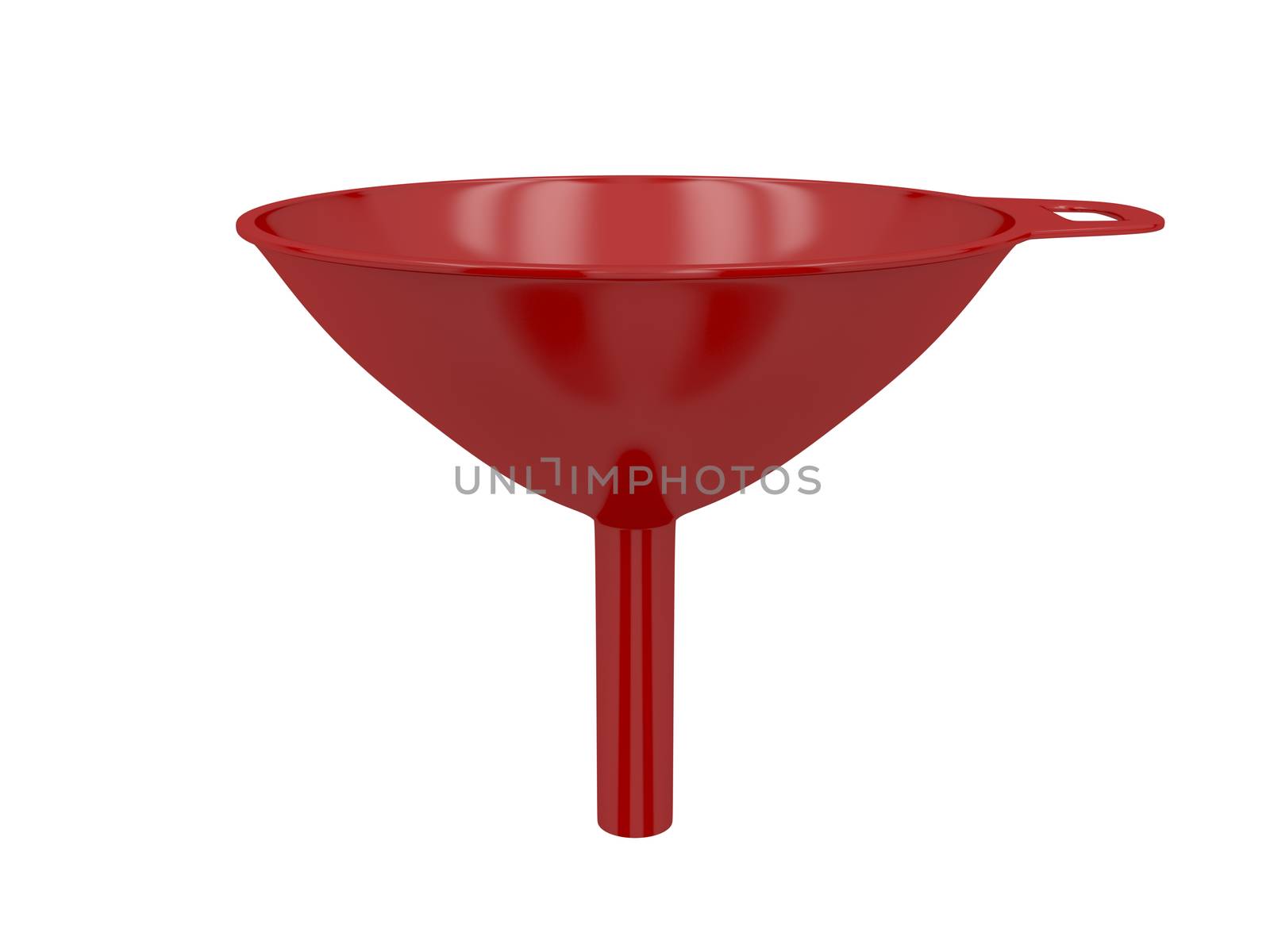 Red plastic funnel isolated on white background