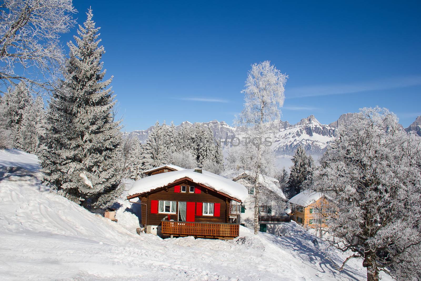 Winter holiday house in swiss alps