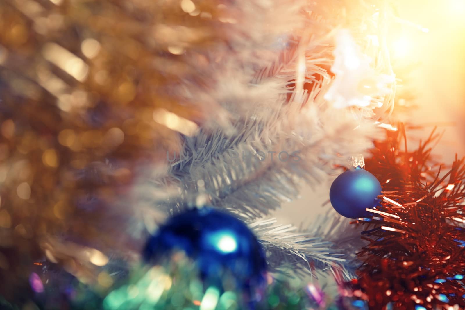 Christmas decoration with toys and balls. Horizontal body