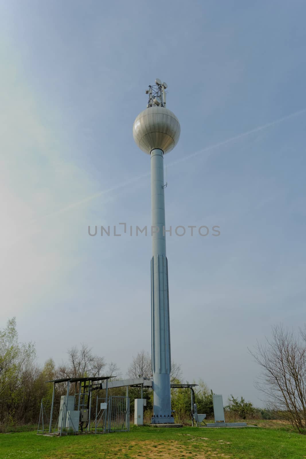 Shot of a water pressure tower made of metal and steel. 