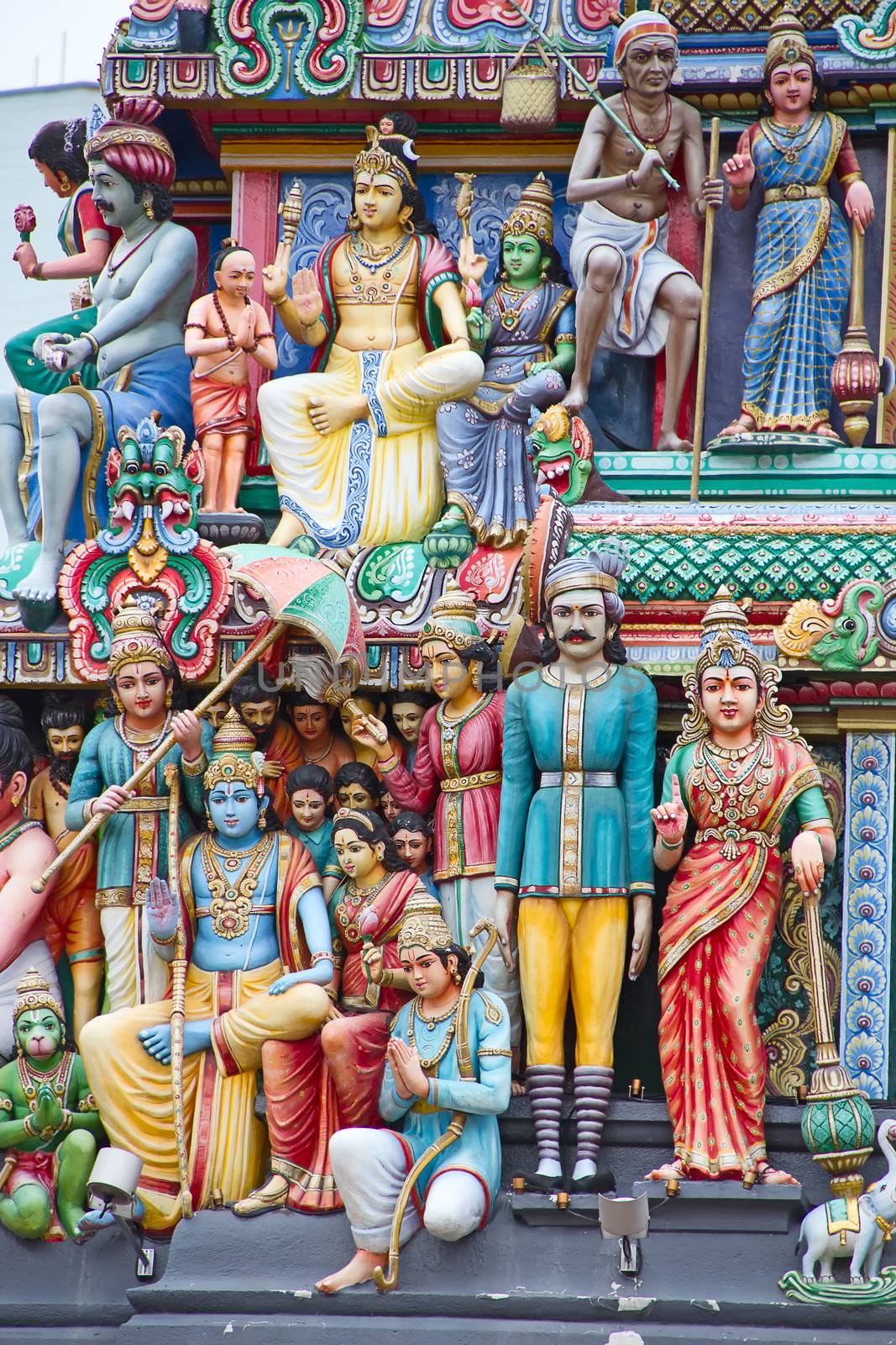 Fragment of decorations of the Hindu temple Sri Mariamman in Singapore