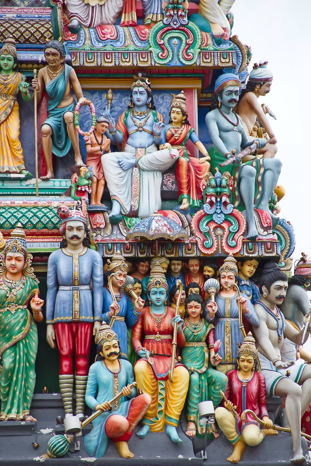 Fragment of decorations of the Hindu temple Sri Mariamman in Singapore