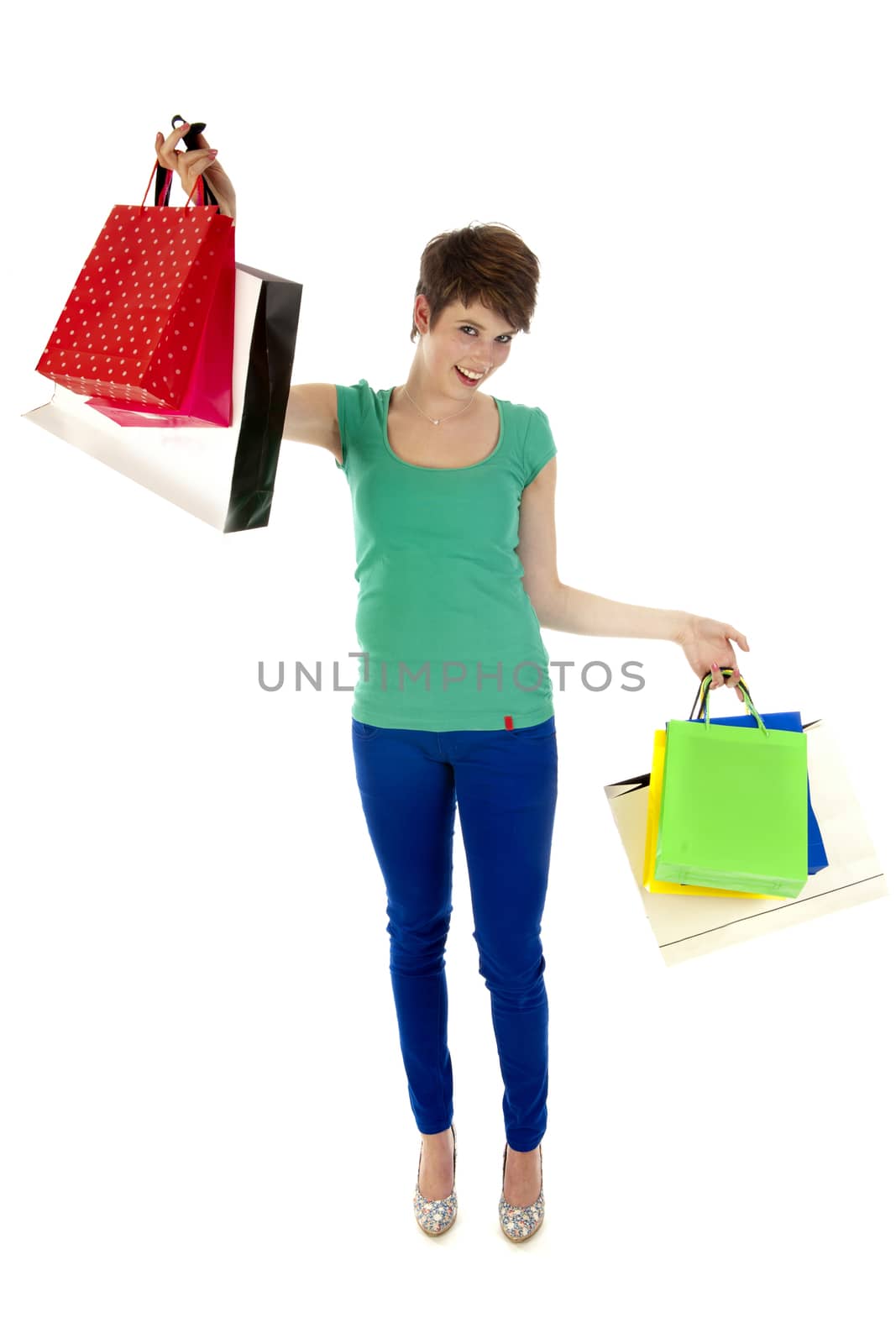 a young women with a lot of shoppingbags