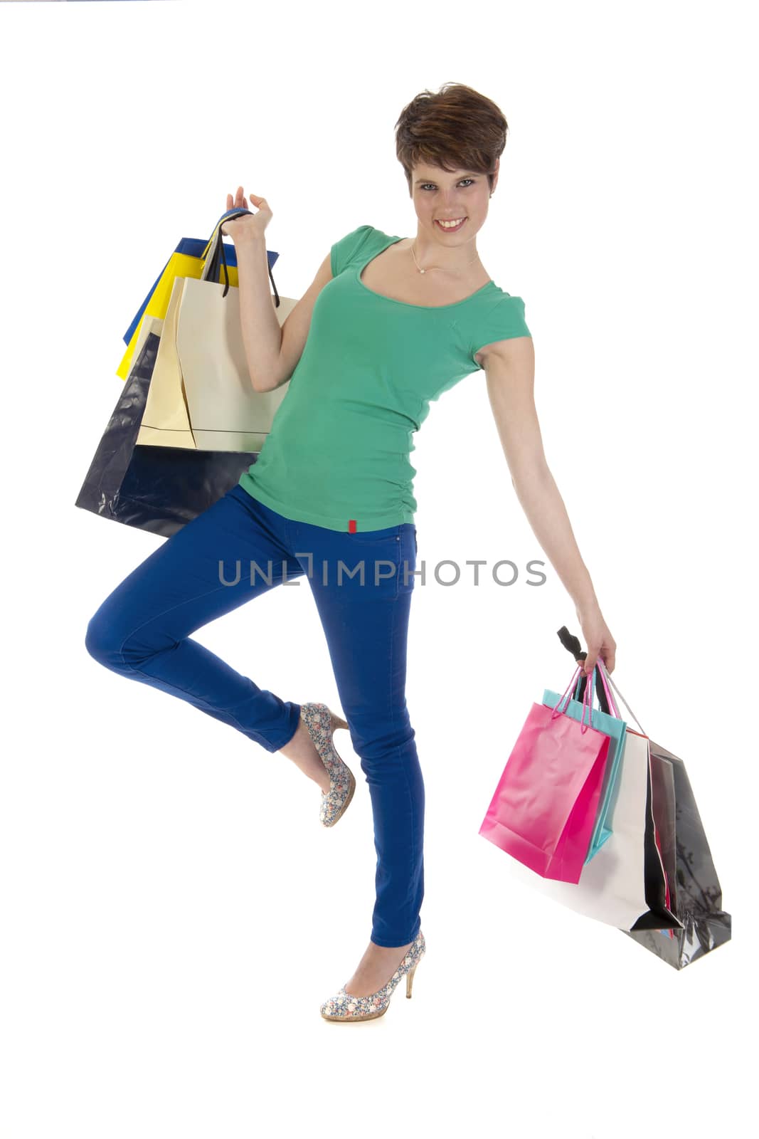 a young women with a lot of shoppingbags