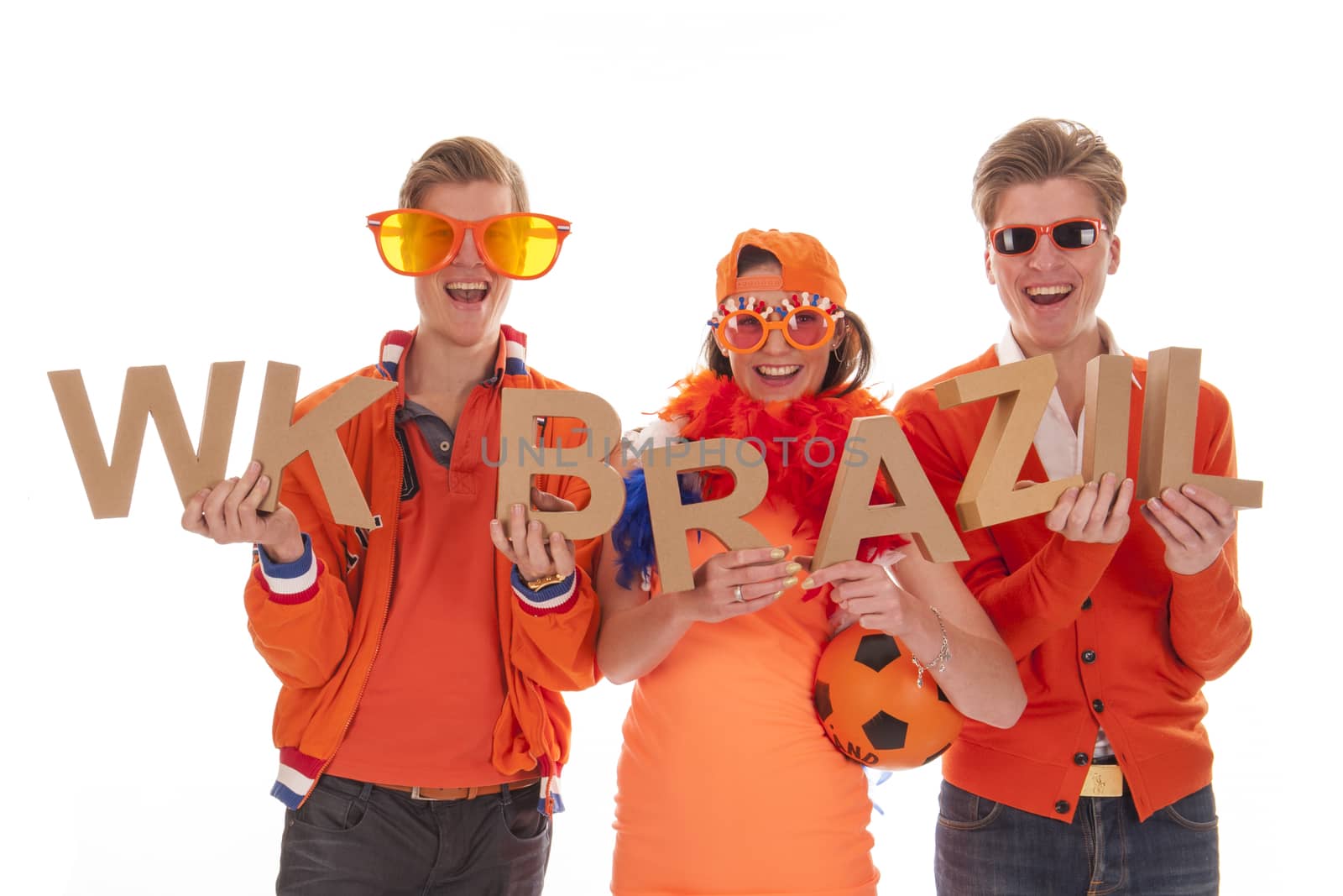 two boys and a girl, the supporters of the dutch soccerteam.