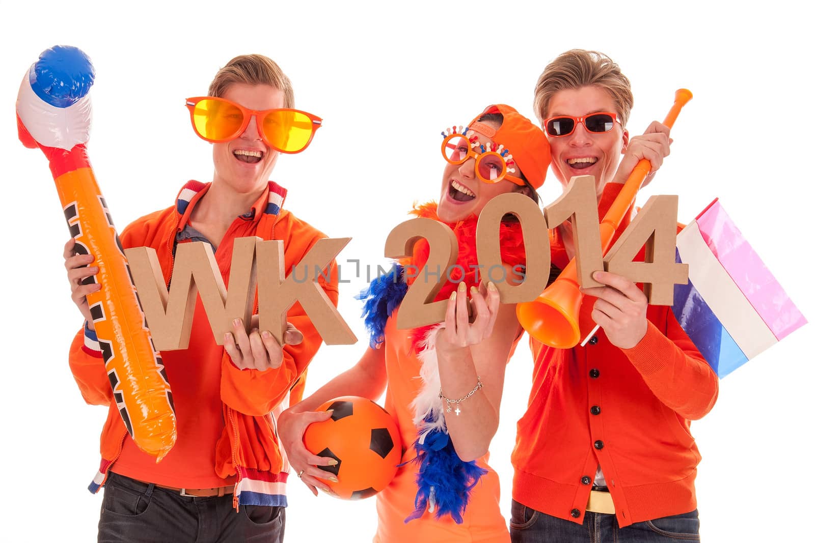 two boys and a girl, the supporters of the dutch soccerteam.