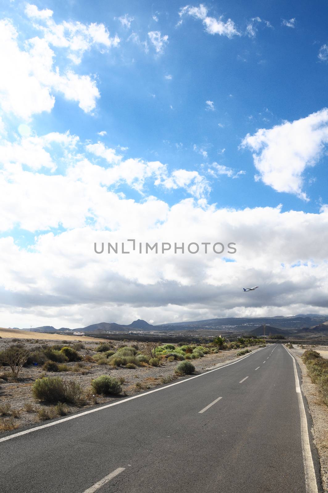 Lonely Road in the Desert in Tenerife Canary Islands