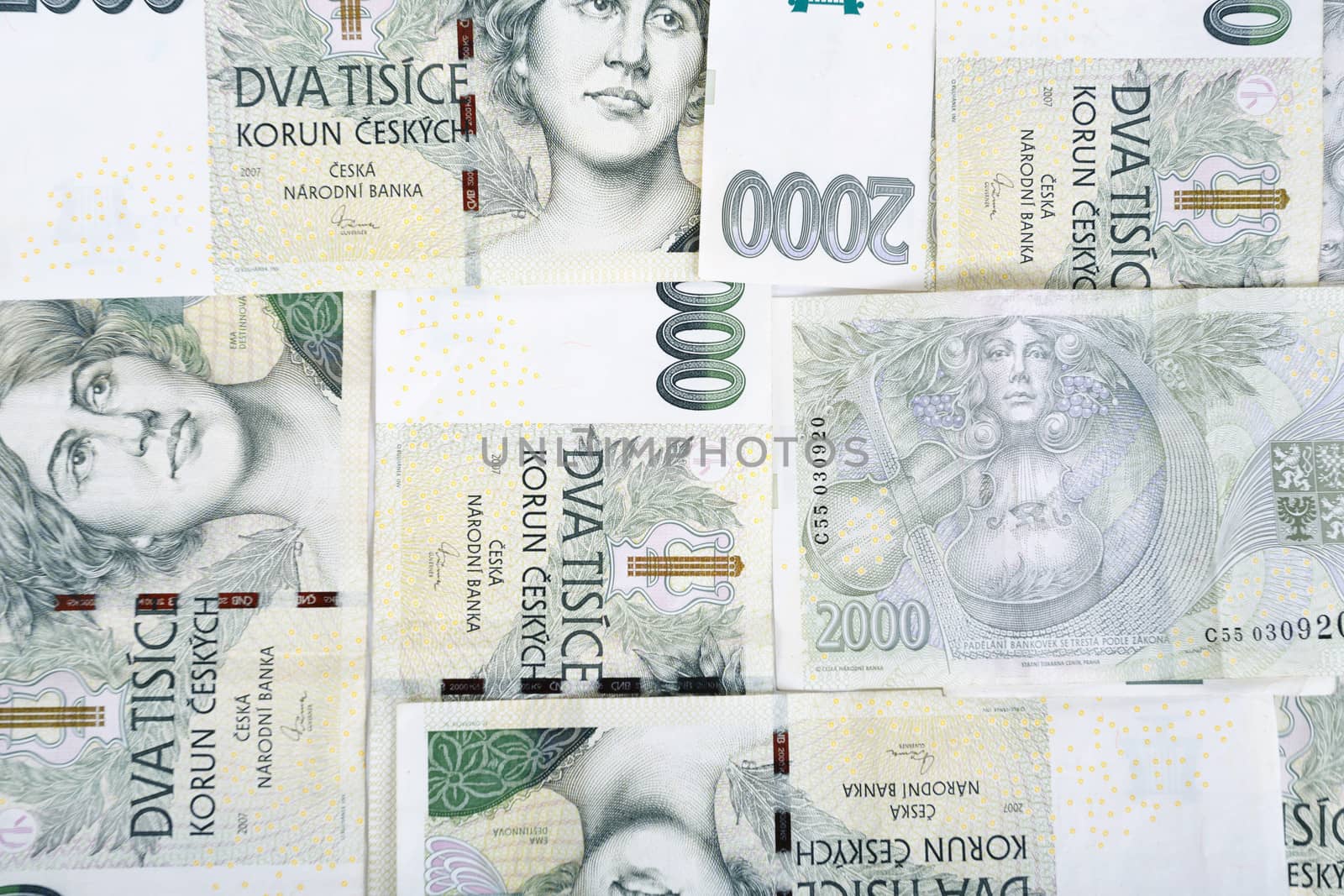 czech banknotes nominal value two thousand crowns as background