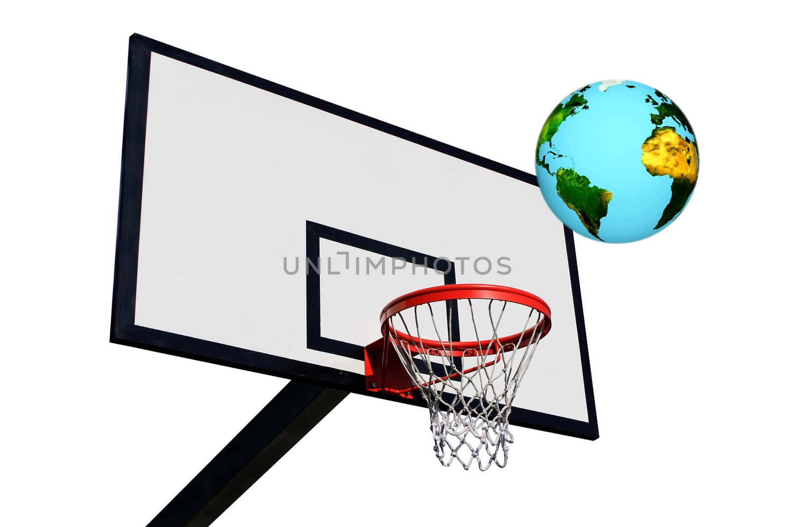 an earth and a panel of basketball on a white background isolated