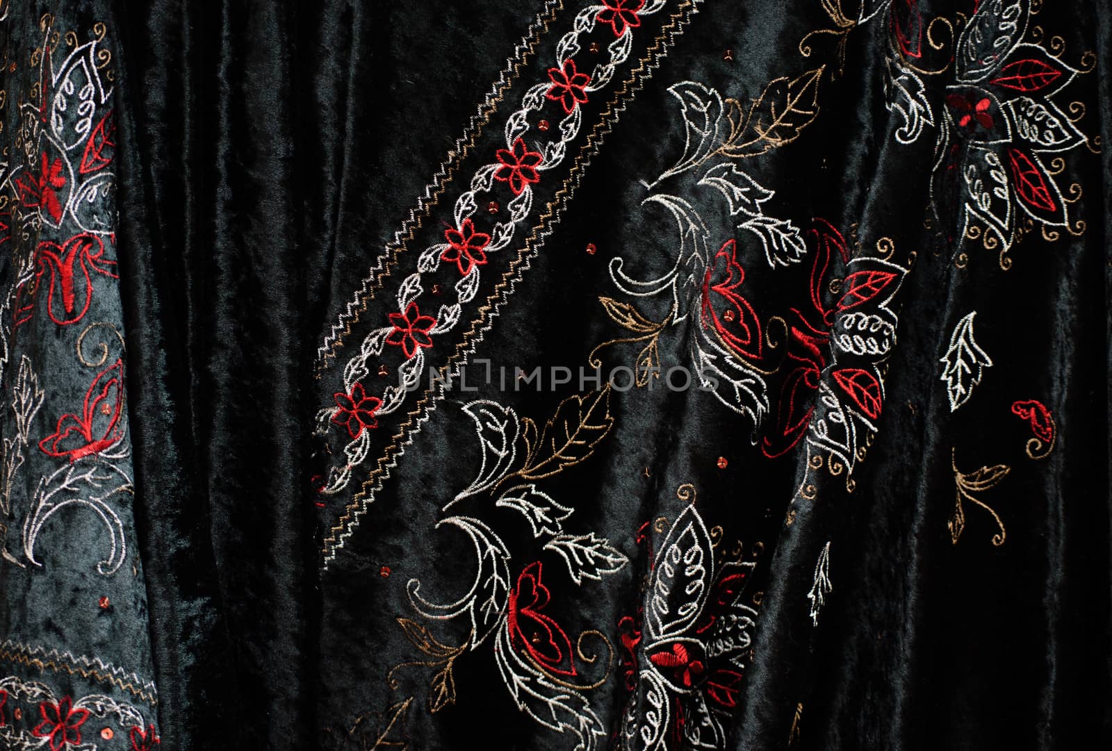black embroidered velvet