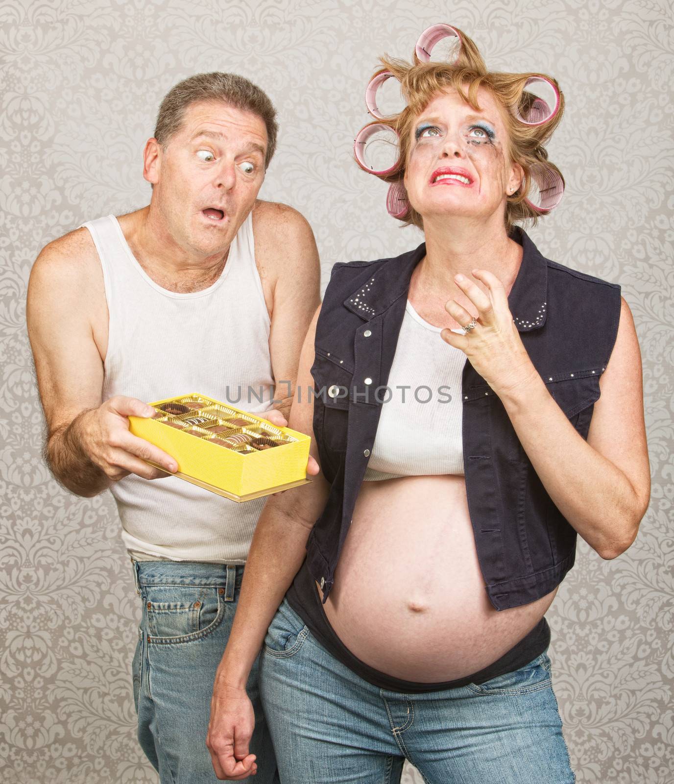 Moody redneck hillbilly pregnant couple with candy