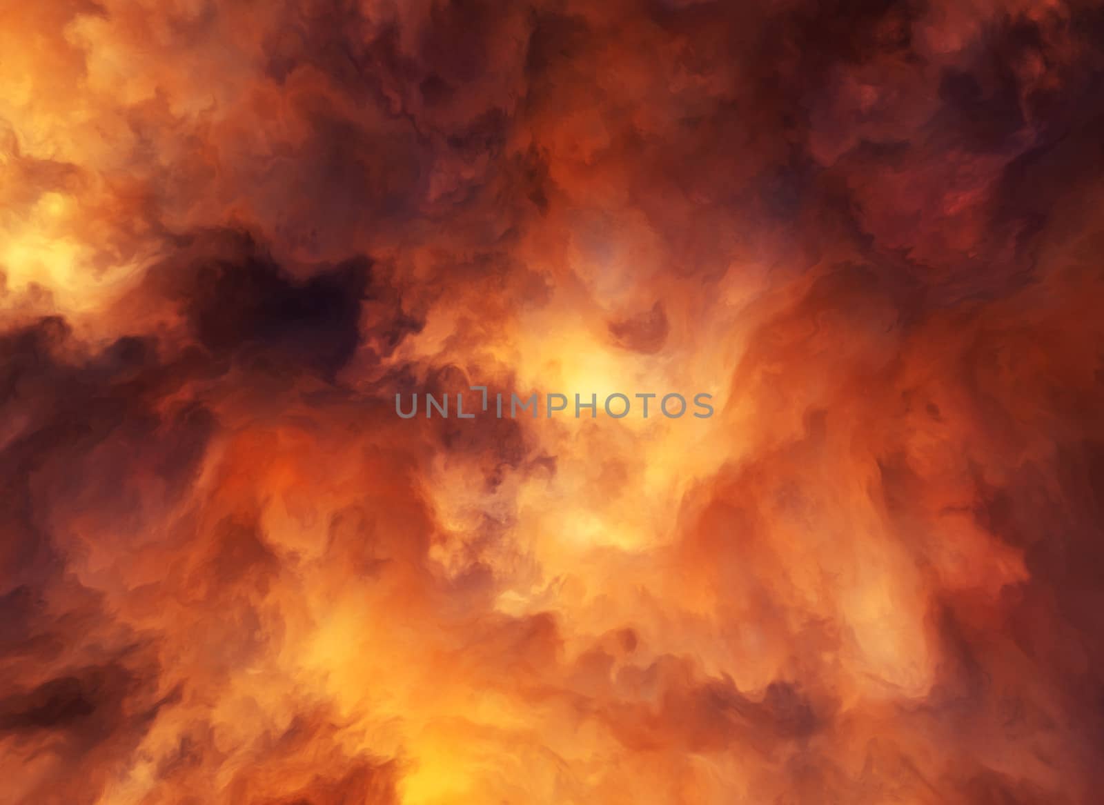Illustrated background of roiling red and yellow clouds of intense energy and searing heat.