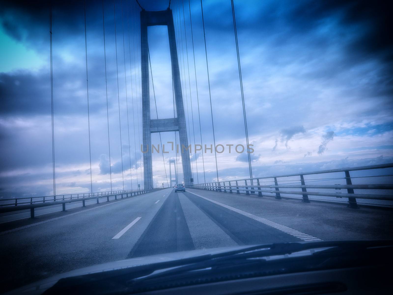 Passing the Great Belt bridge Denmark heading west.