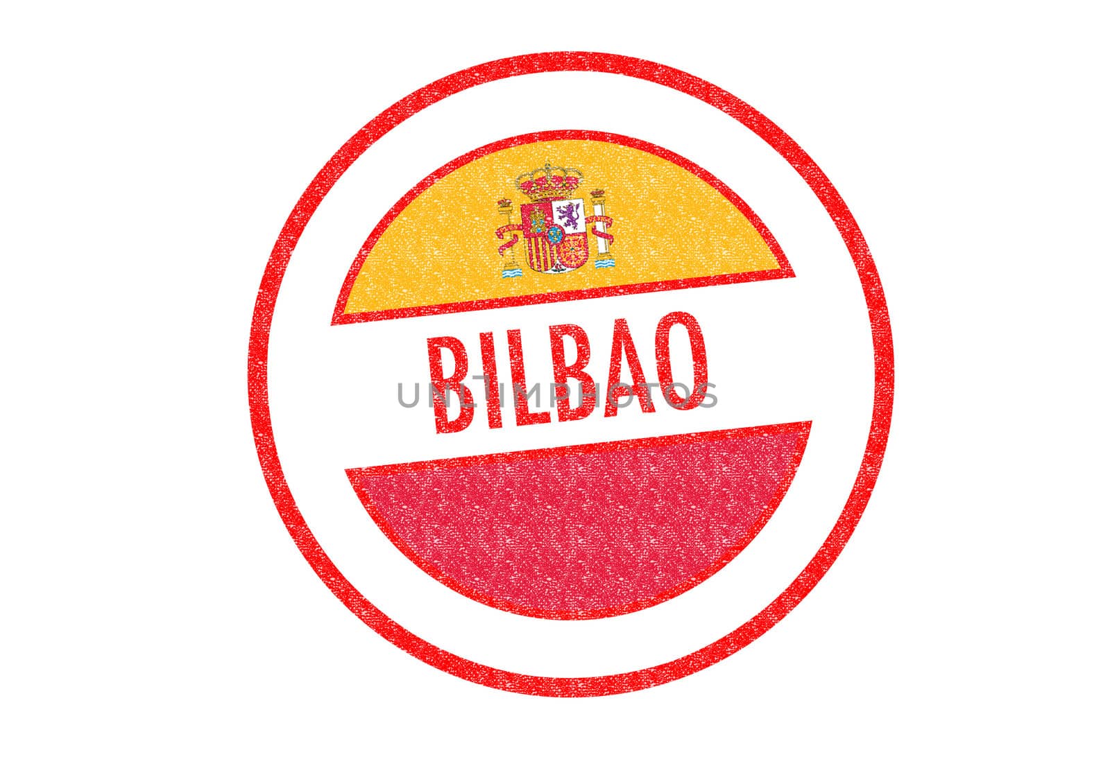 Passport-style BILBAO rubber stamp over a white background.