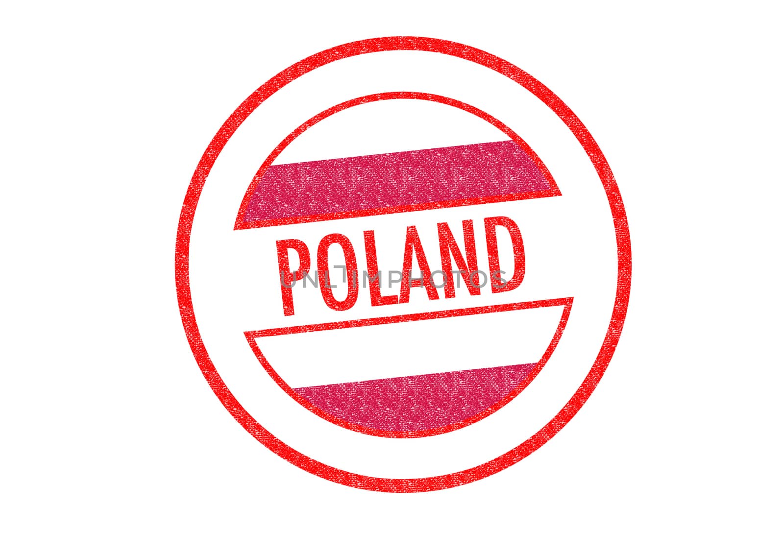 Passport-style POLAND rubber stamp over a white background.