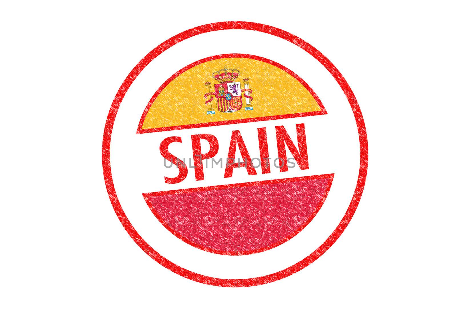 Passport-style SPAIN rubber stamp over a white background.