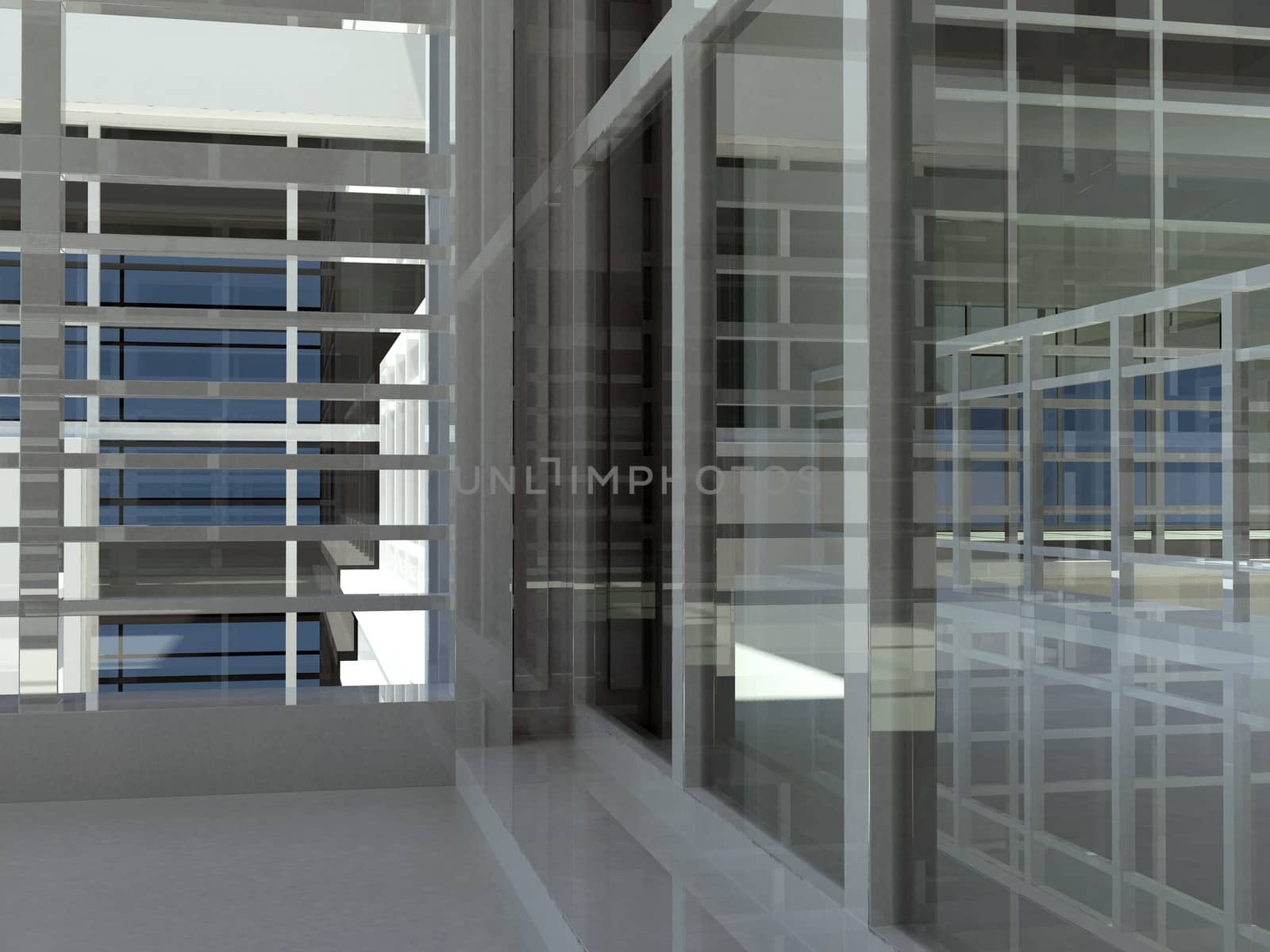 Architecture: staircase and windows. 3d render. Interior