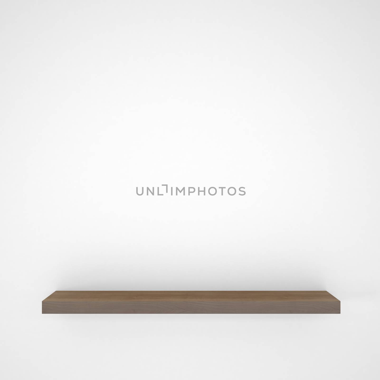 Wooden shelf. 3d rendering of a gray background