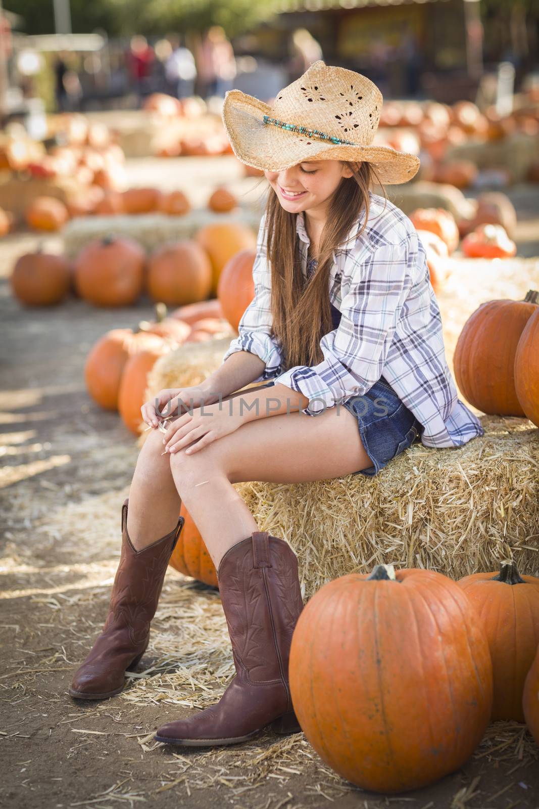 Preteen Girl Portrait at the Pumpkin Patch by Feverpitched