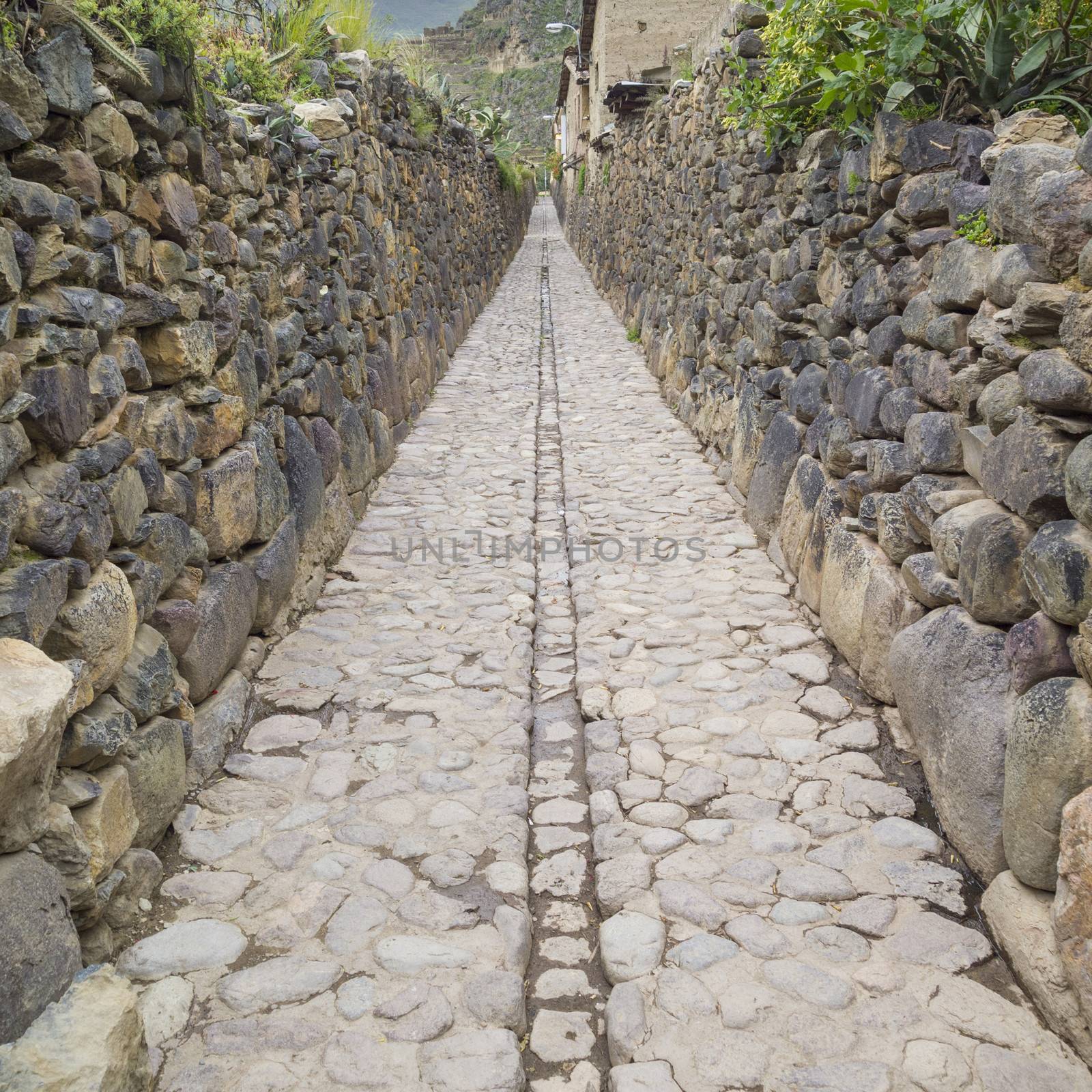 Stone street in Ollantaytambo, Cuzco, Peru.