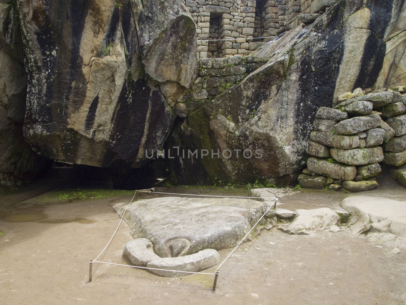 The Condor Head stone in The Temple of Condor in Machu Picchu, Peru