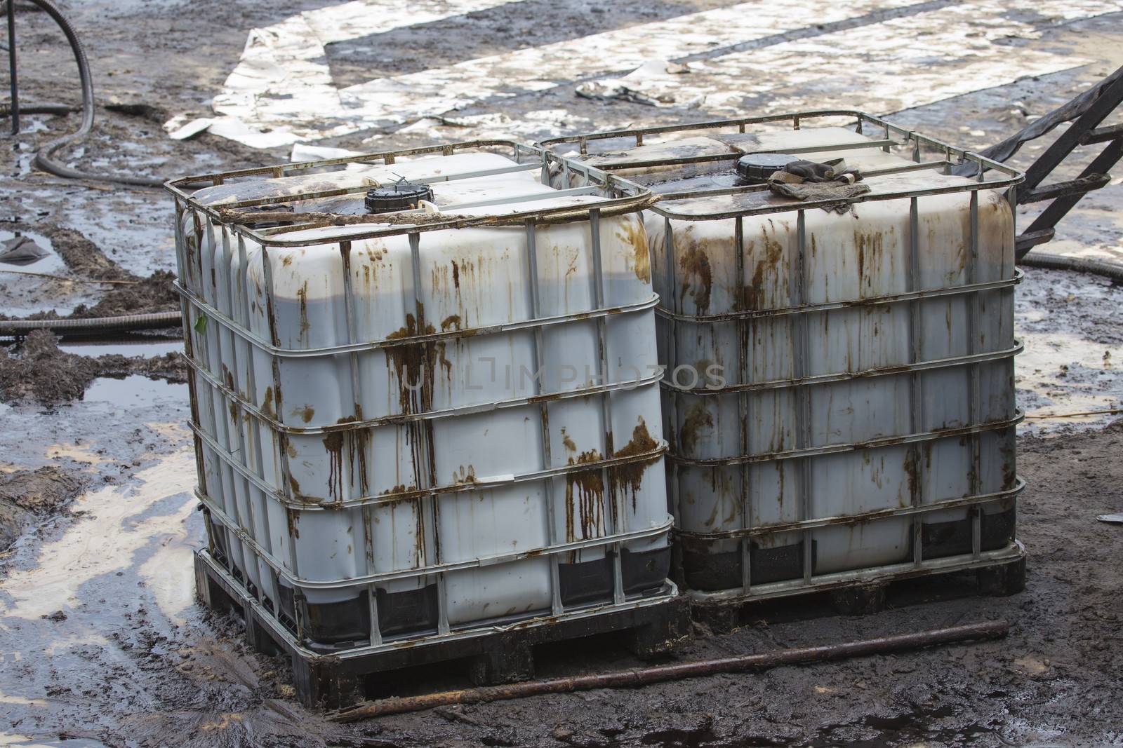 Big Tank contain crude oil that draw from oil spill accident on Ao Prao Beach at Samet island on July 31,2013 in Rayong,Thailand.