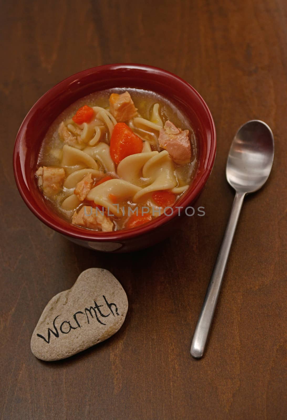 hearty chicken noodle soup and rustic country setting