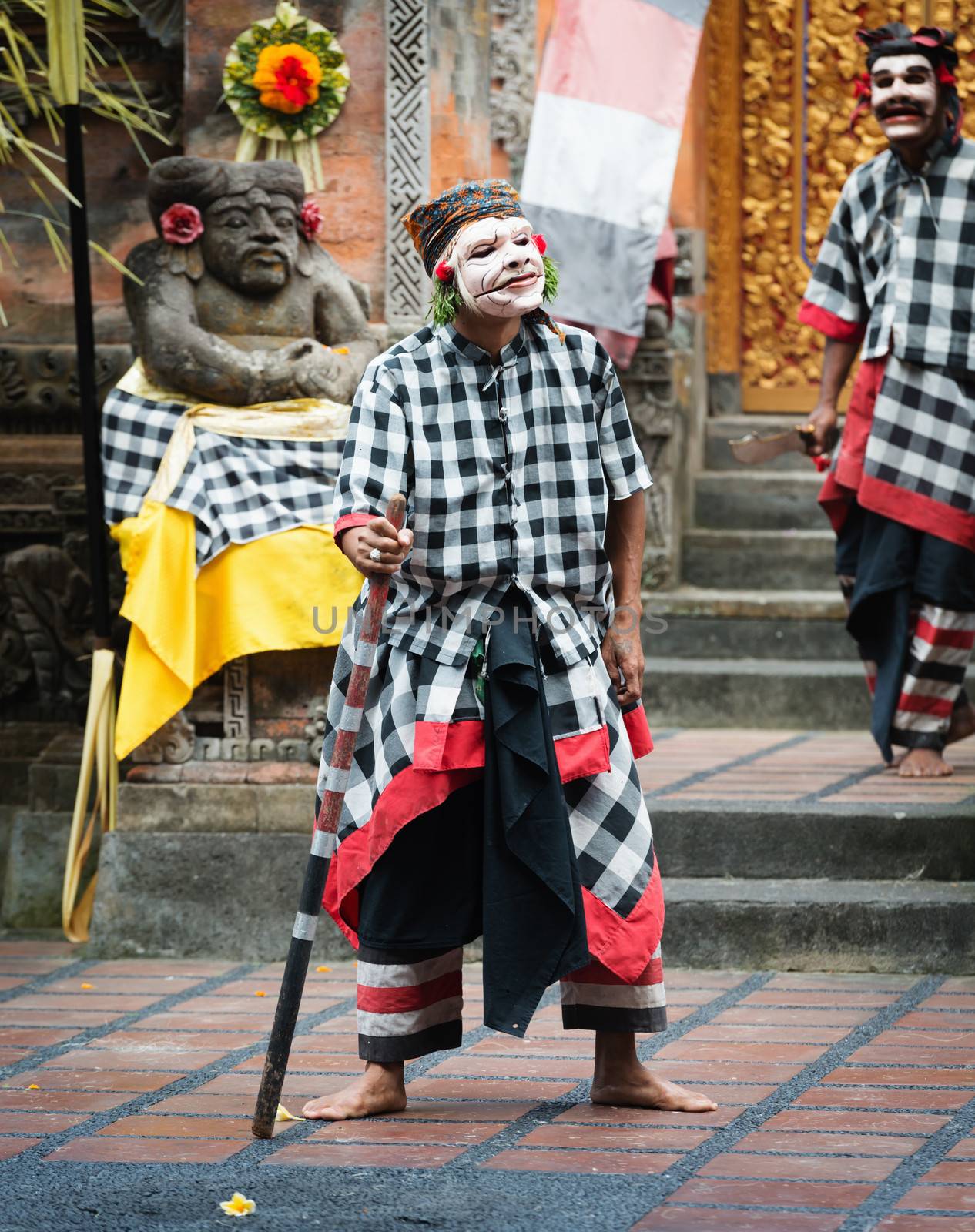 UBUD, BALI, INDONESIA - SEP 21: Actors in masks of Barong Dance show, the traditional balinese performance on Sep 21, 2012 in Ubud, Bali, Indonesia. Barong is popular tourist attraction on Bali